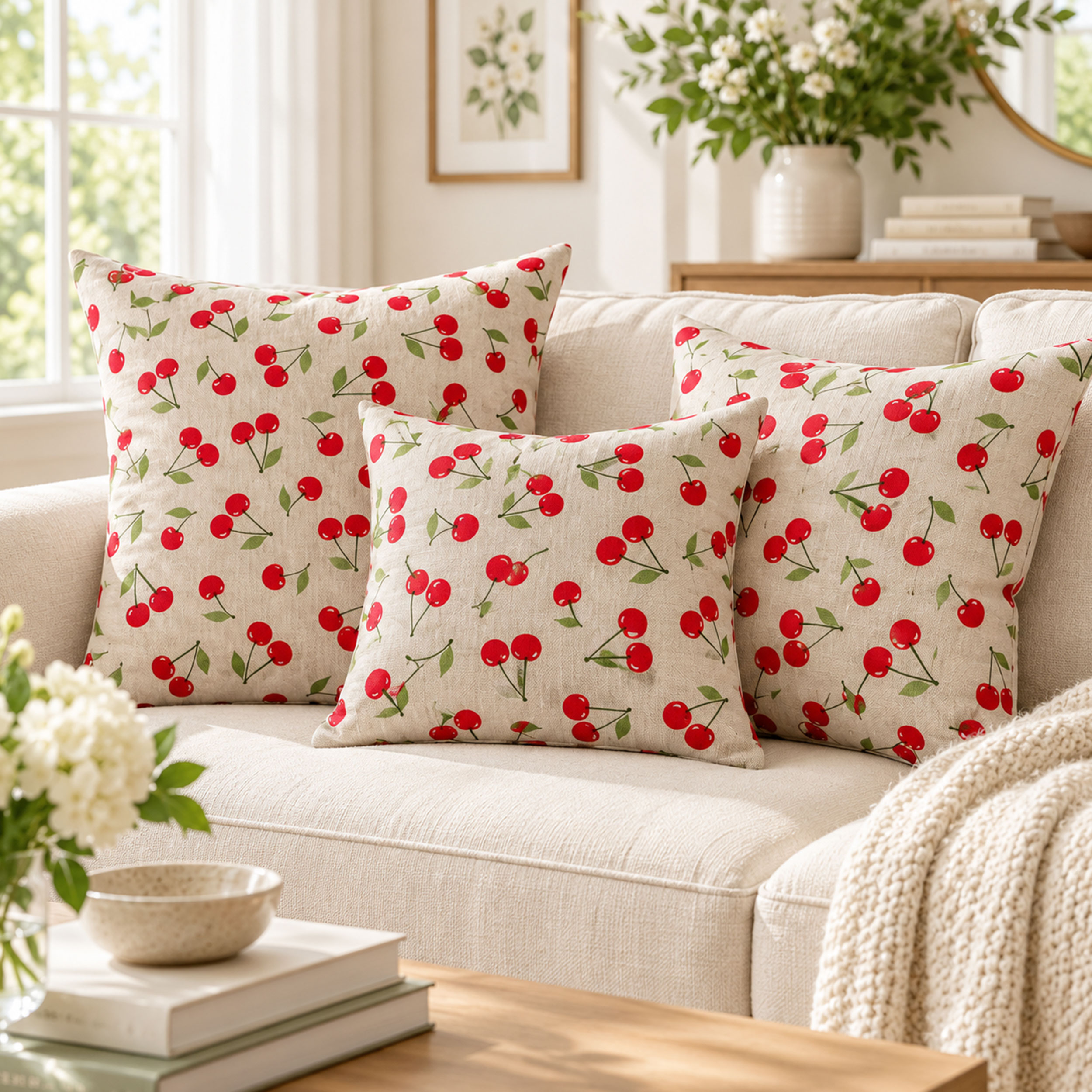 Tessuto Misto Cotone Ciliegie Rosse Image