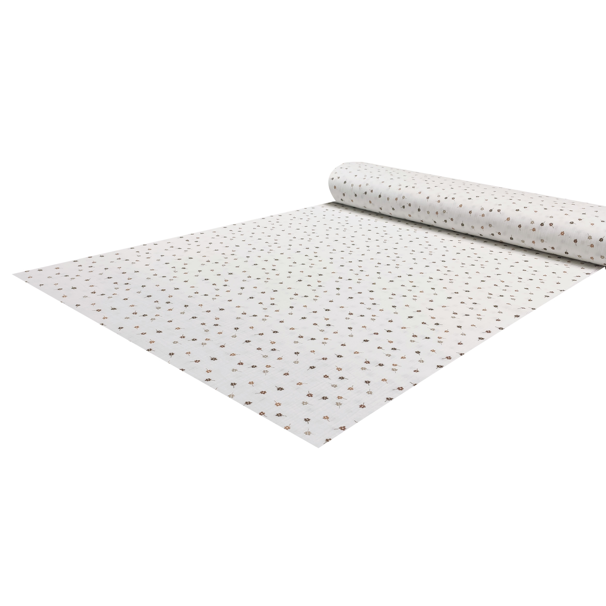 Mussola di Cotone Fiori Beige Sfondo Bianco