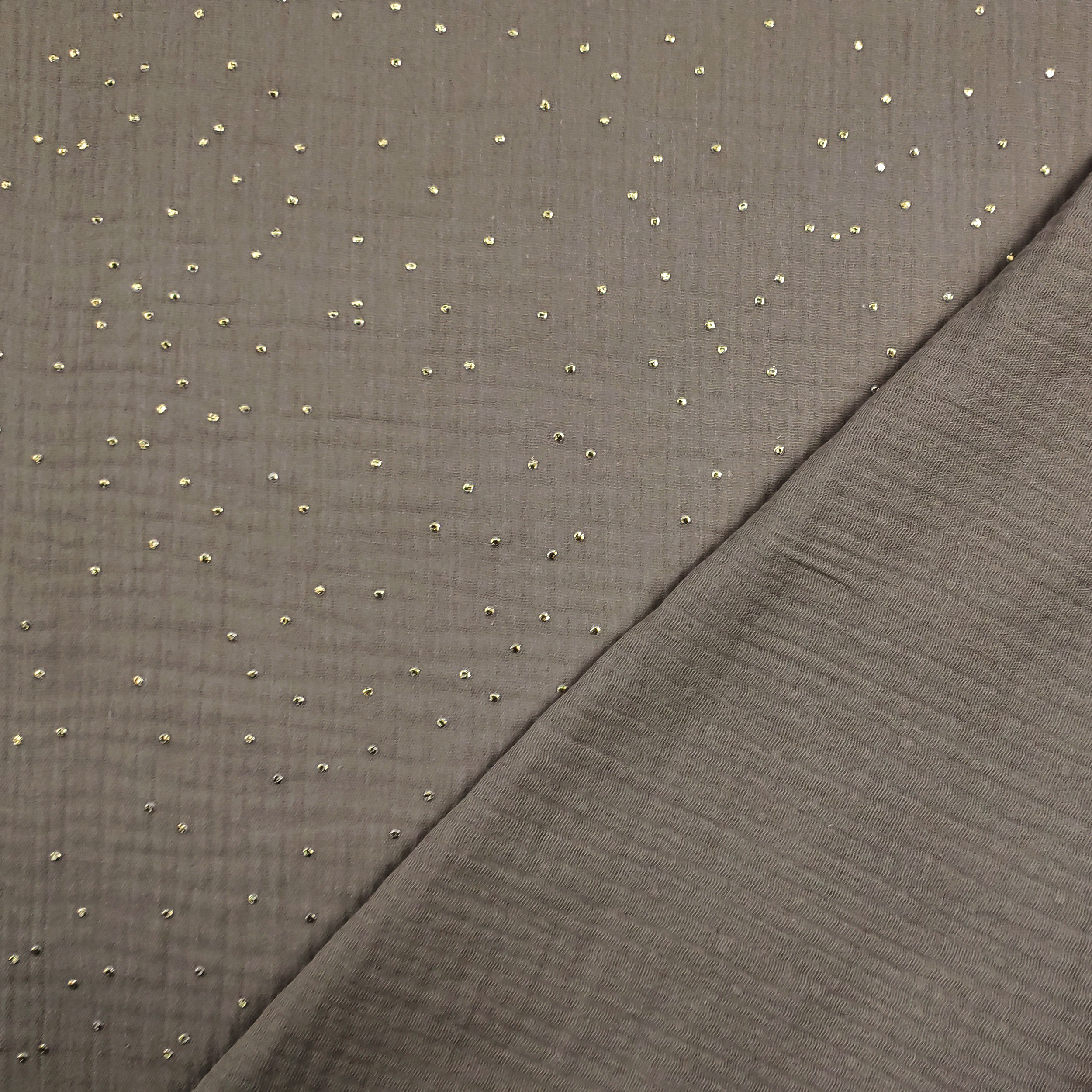 Mussola Cotone Beige con Pois Oro
