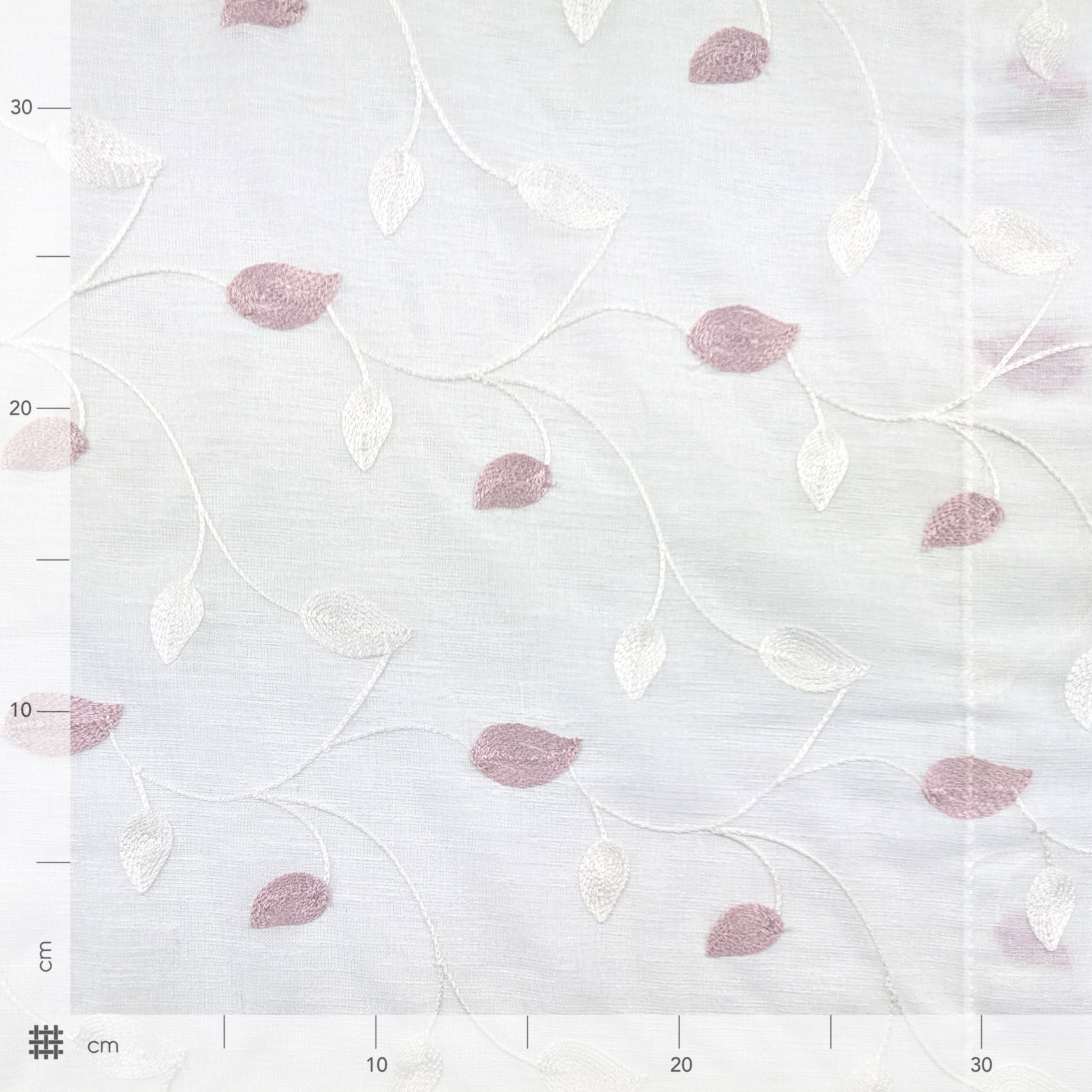 Tessuto Tendino Foglie Ricamate - Rosa Image