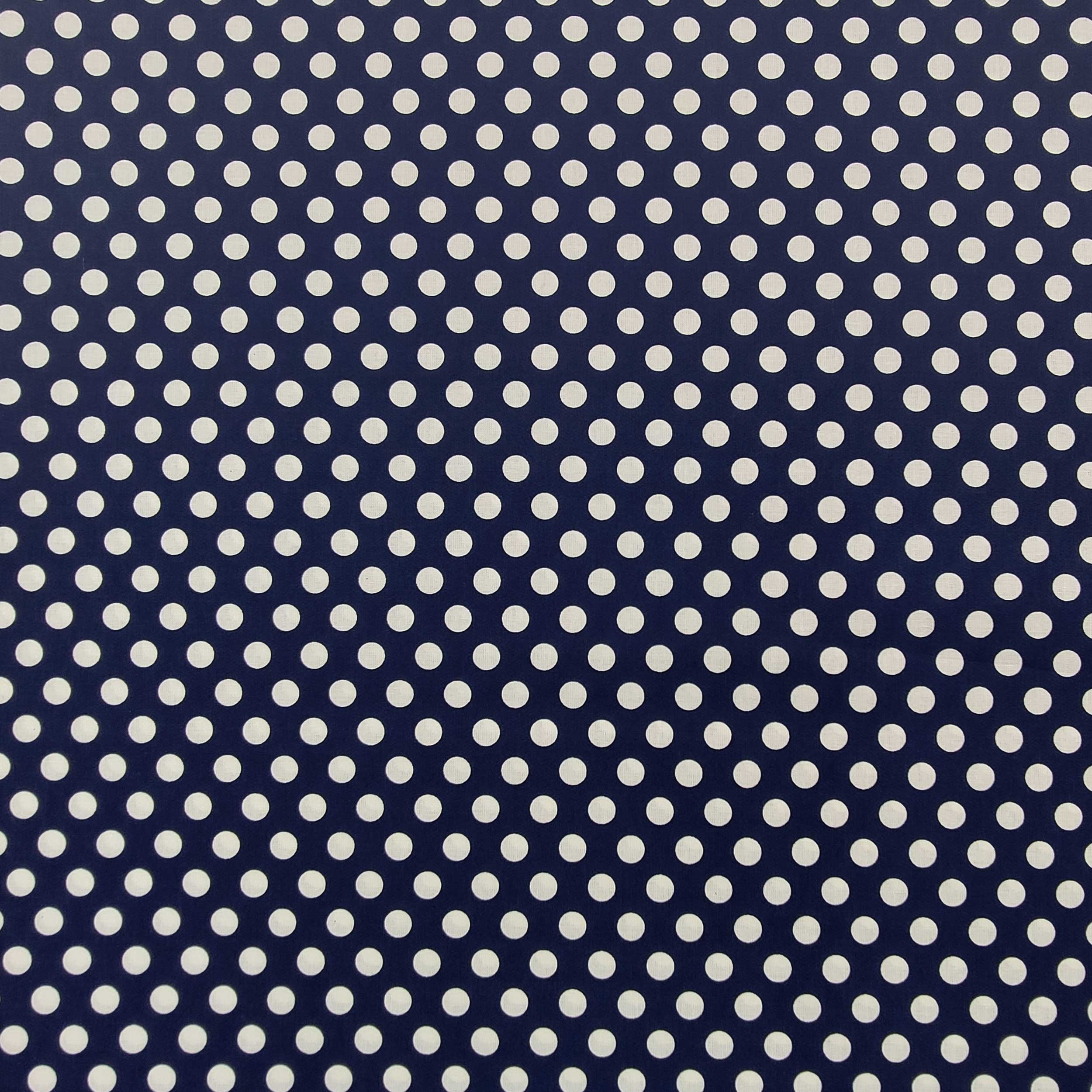 Tessuto Cotone Blu Notte con Pois Grandi Image