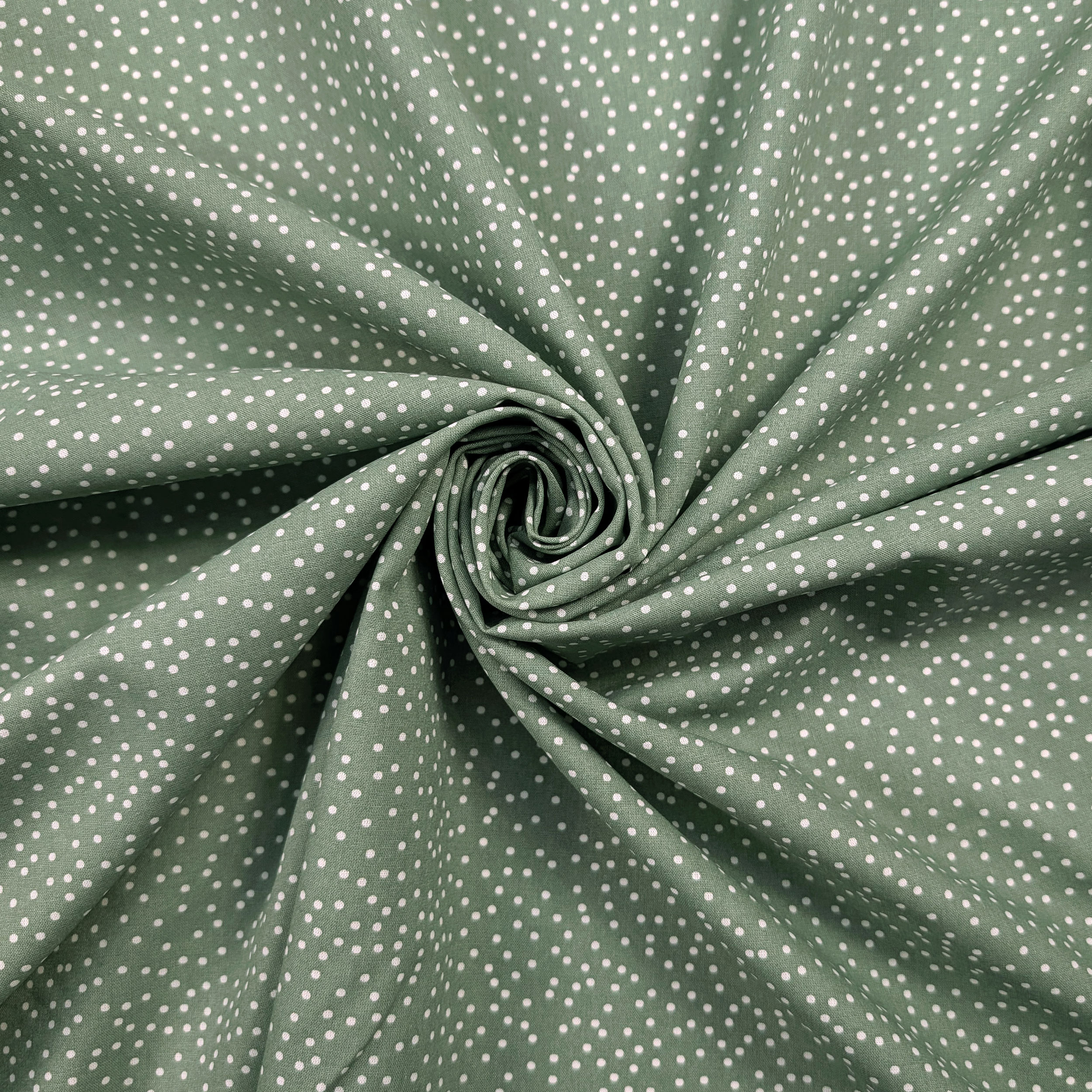 Popeline Cotone Pois Bianchi Sfondo Verde Salvia Image