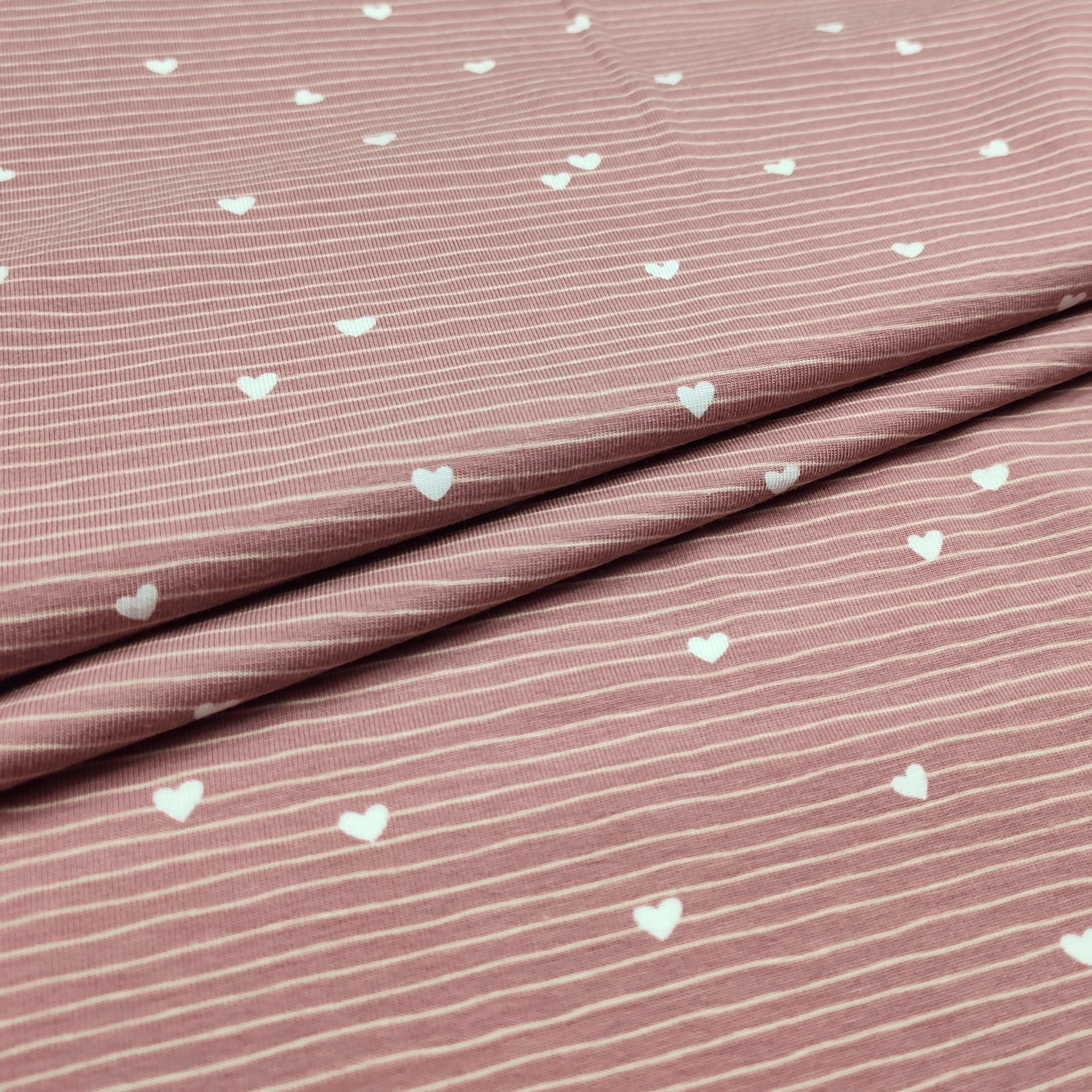 Maglina Cotone Cuoricini e Righe Sfondo Rosa Antico Image