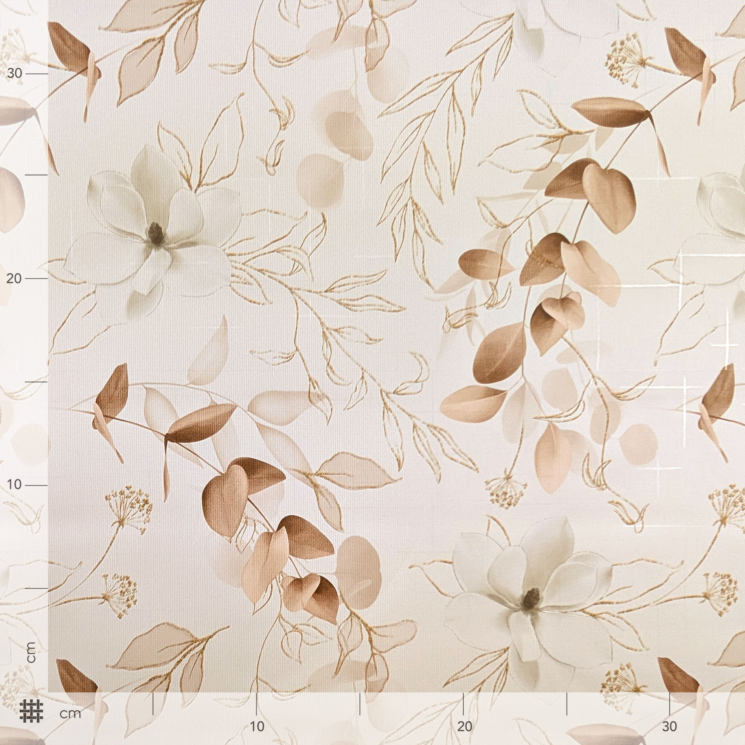 Tessuto per Tovaglia Plastificata Morbida Rami e Fiori Beige Image