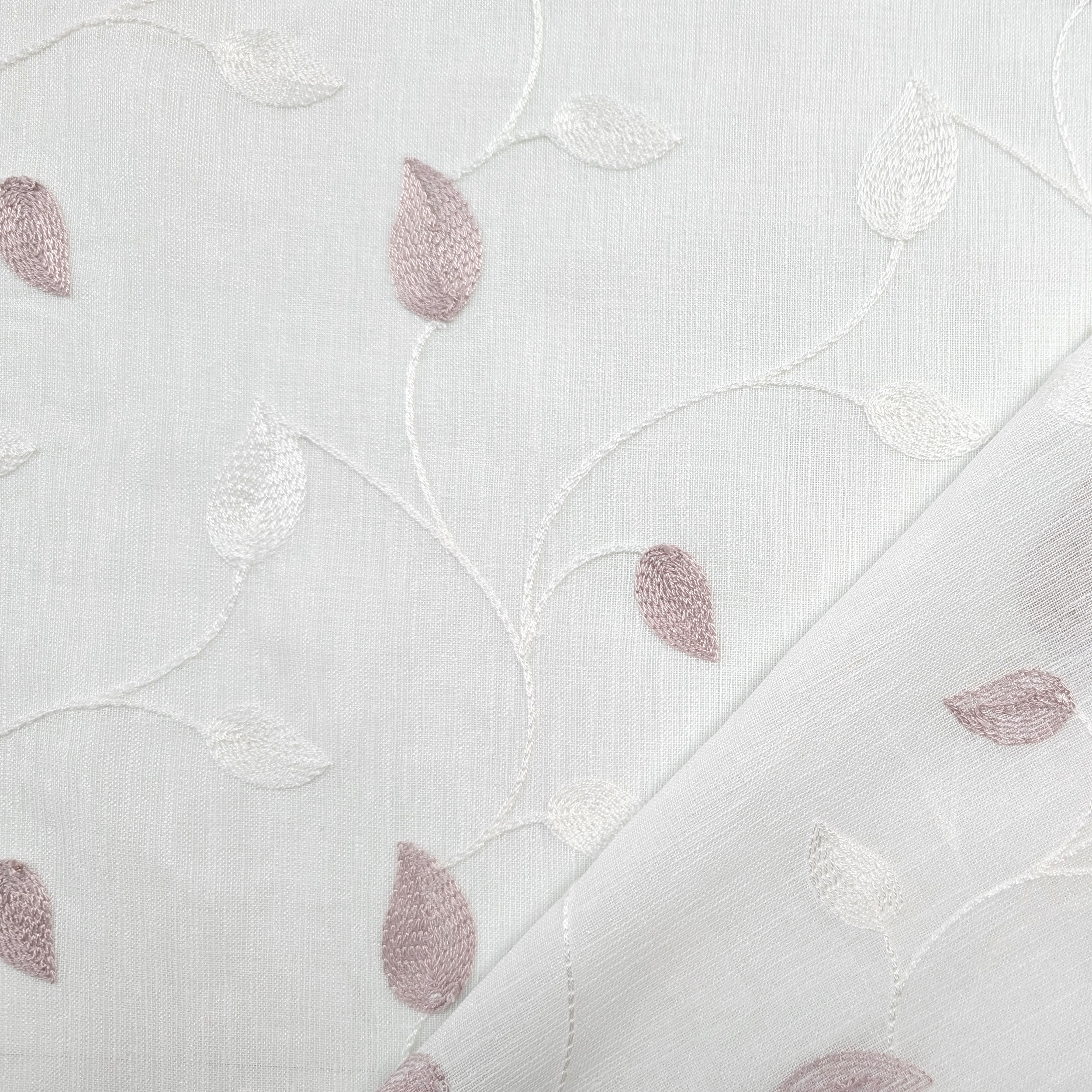 Tessuto Tenda Foglie Ricamate Rosa Image