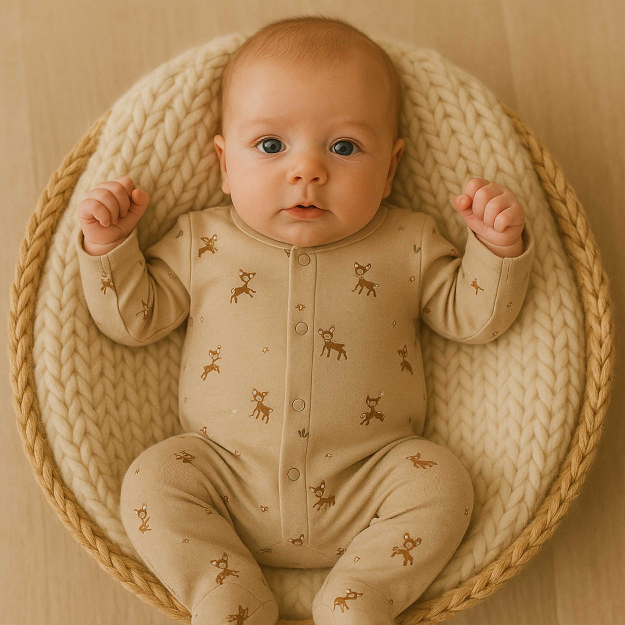 Jersey Cotone Sfondo Beige con Cerbiatti  Image