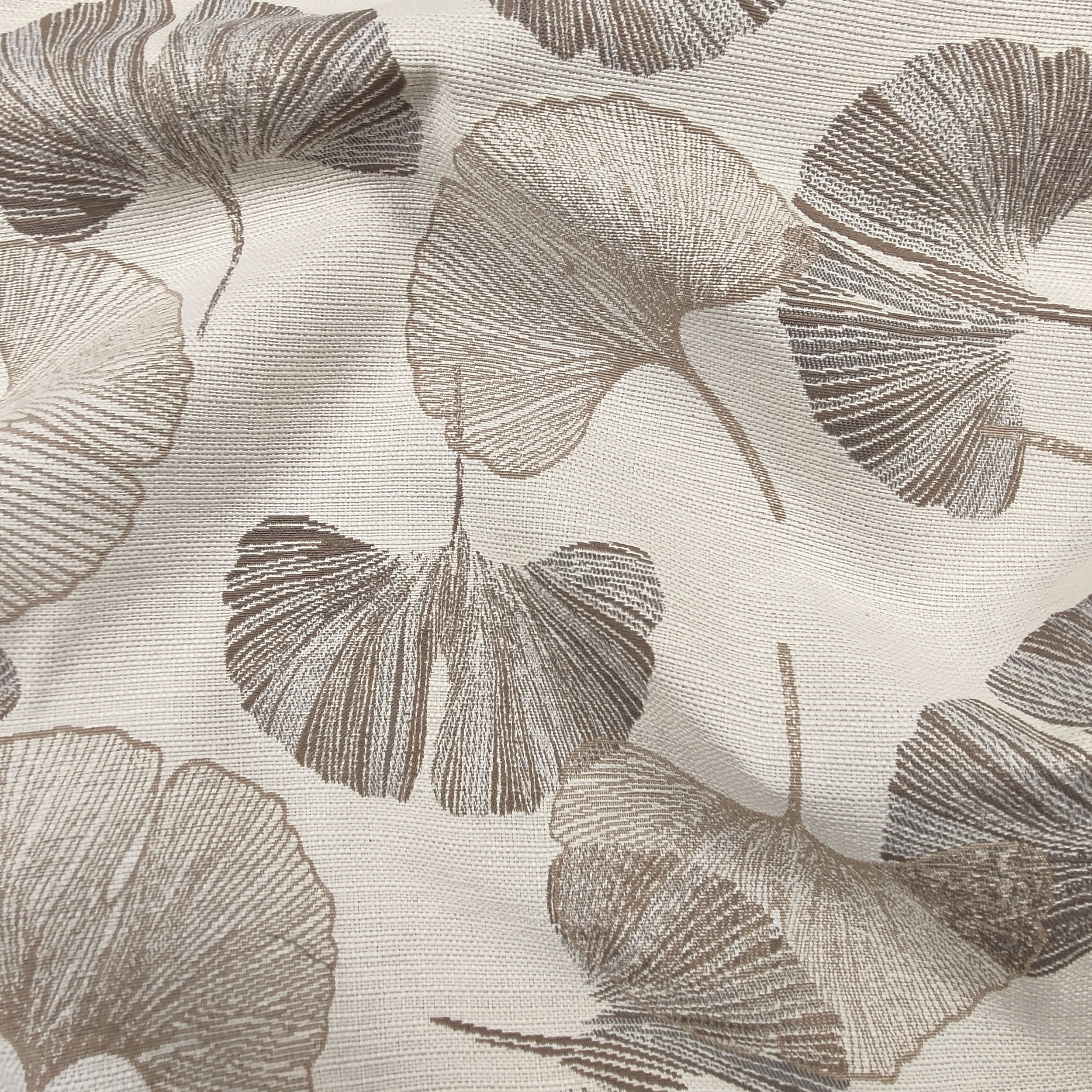 Misto Cotone Arredo Foglie Ginkgo Marroni