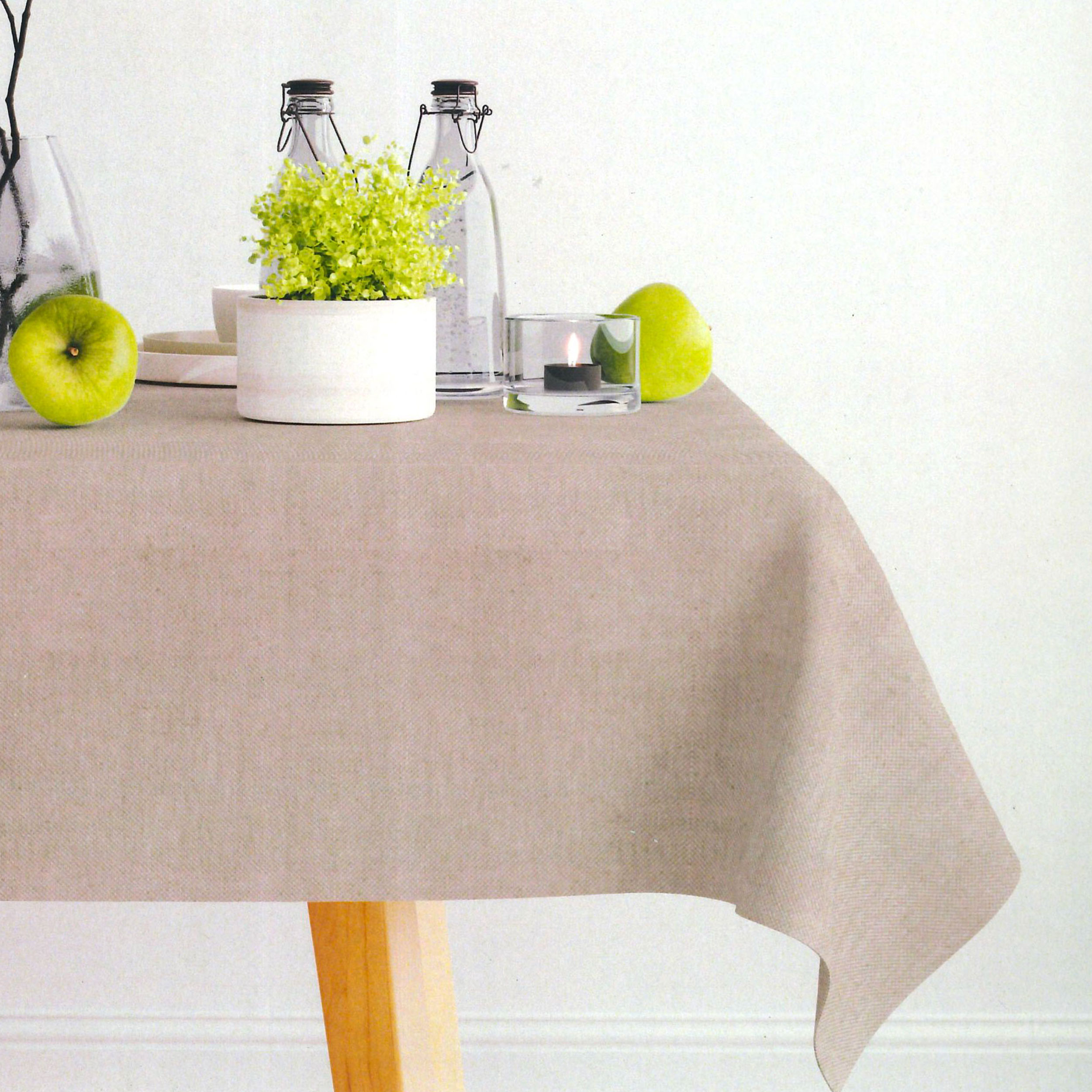 Tessuto Tovaglia Misto Lino Resinato Antimacchia Beige Image