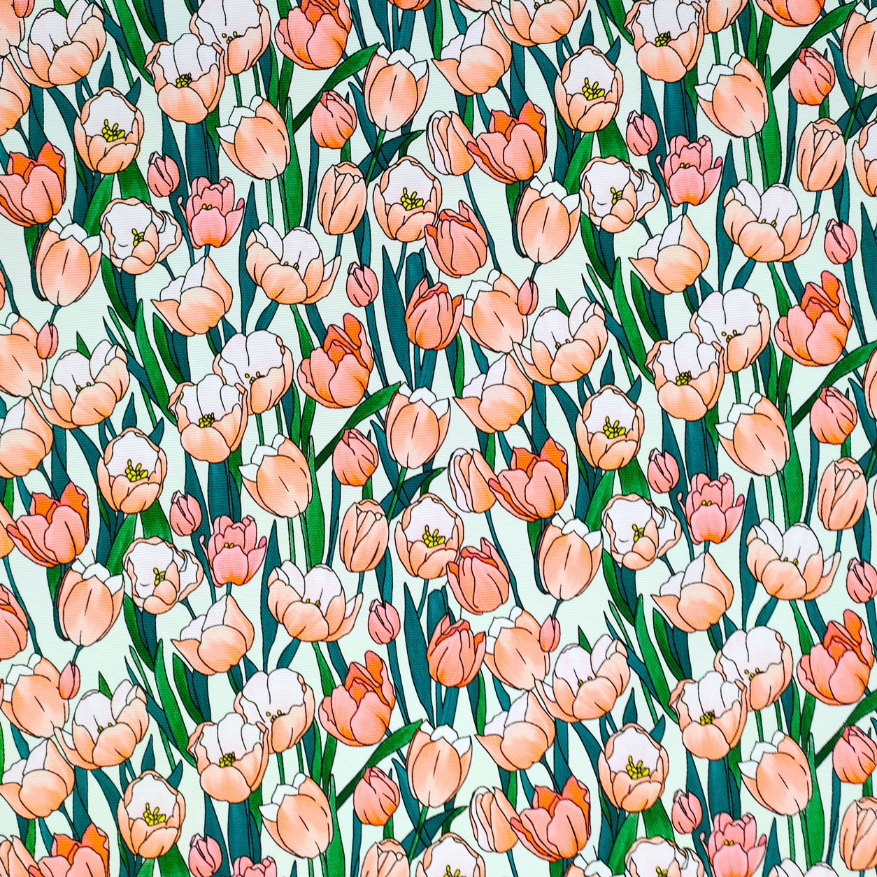 Tessuto Ecopelle morbida al metro tulipani rosa pesca