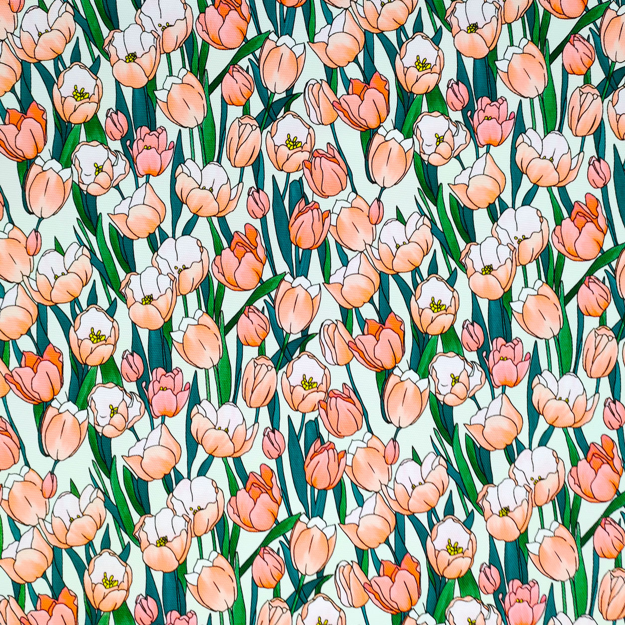 Tessuto Ecopelle Fantasia Tulipani Rosa Pesca