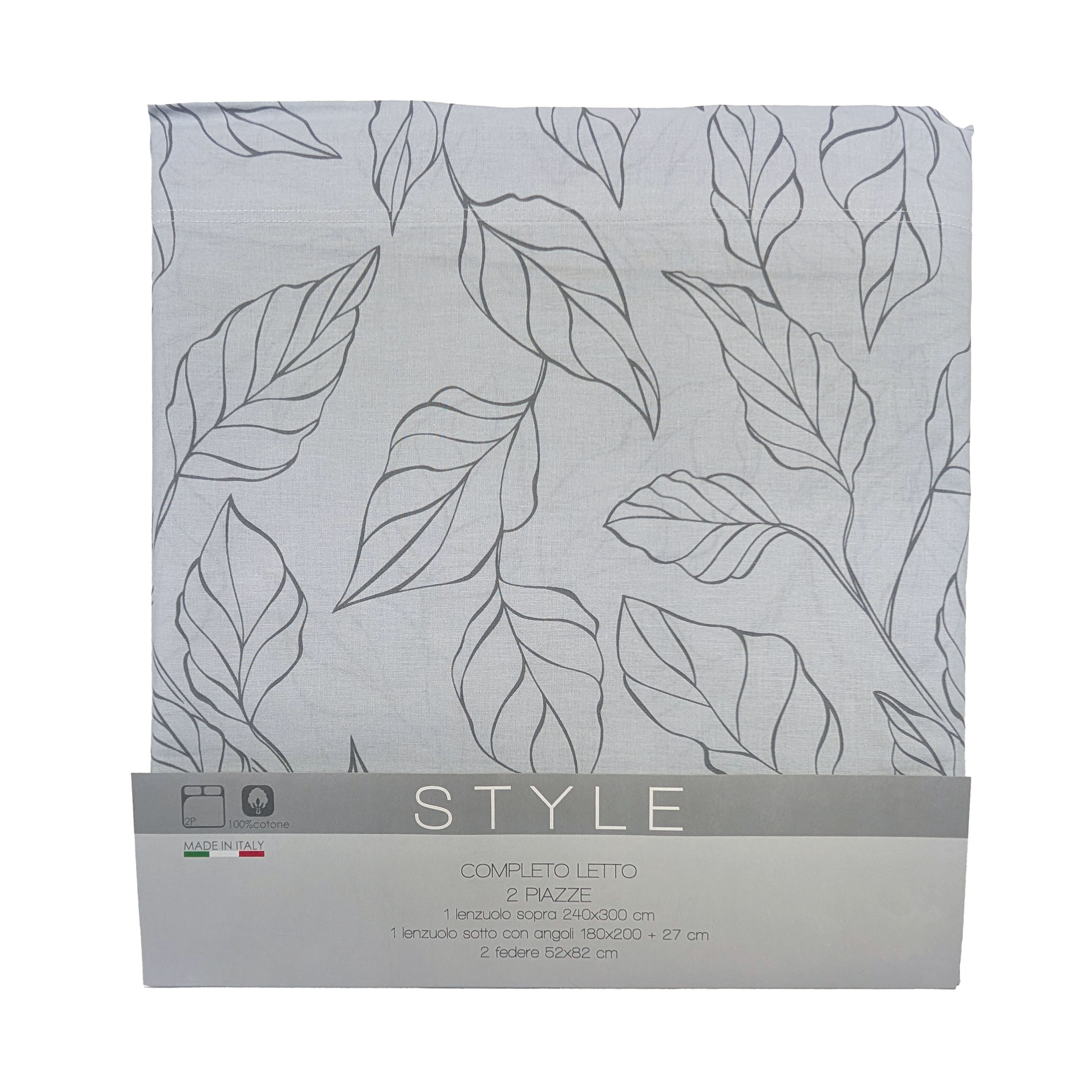 Completo Letto Matrimoniale Style Foglie Grigie Image