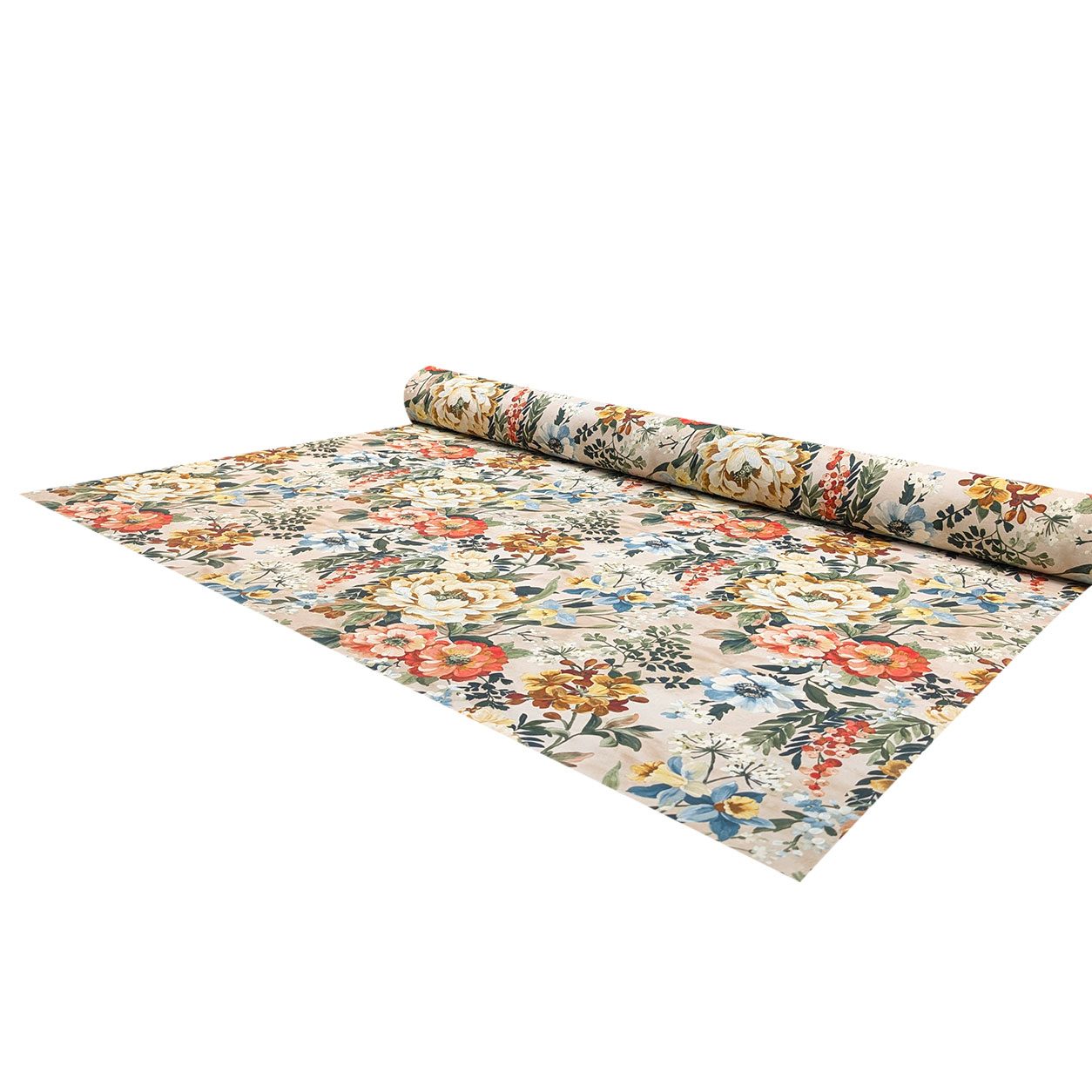 Panama Cotone Fiori Sfondo Beige H 280 cm Image
