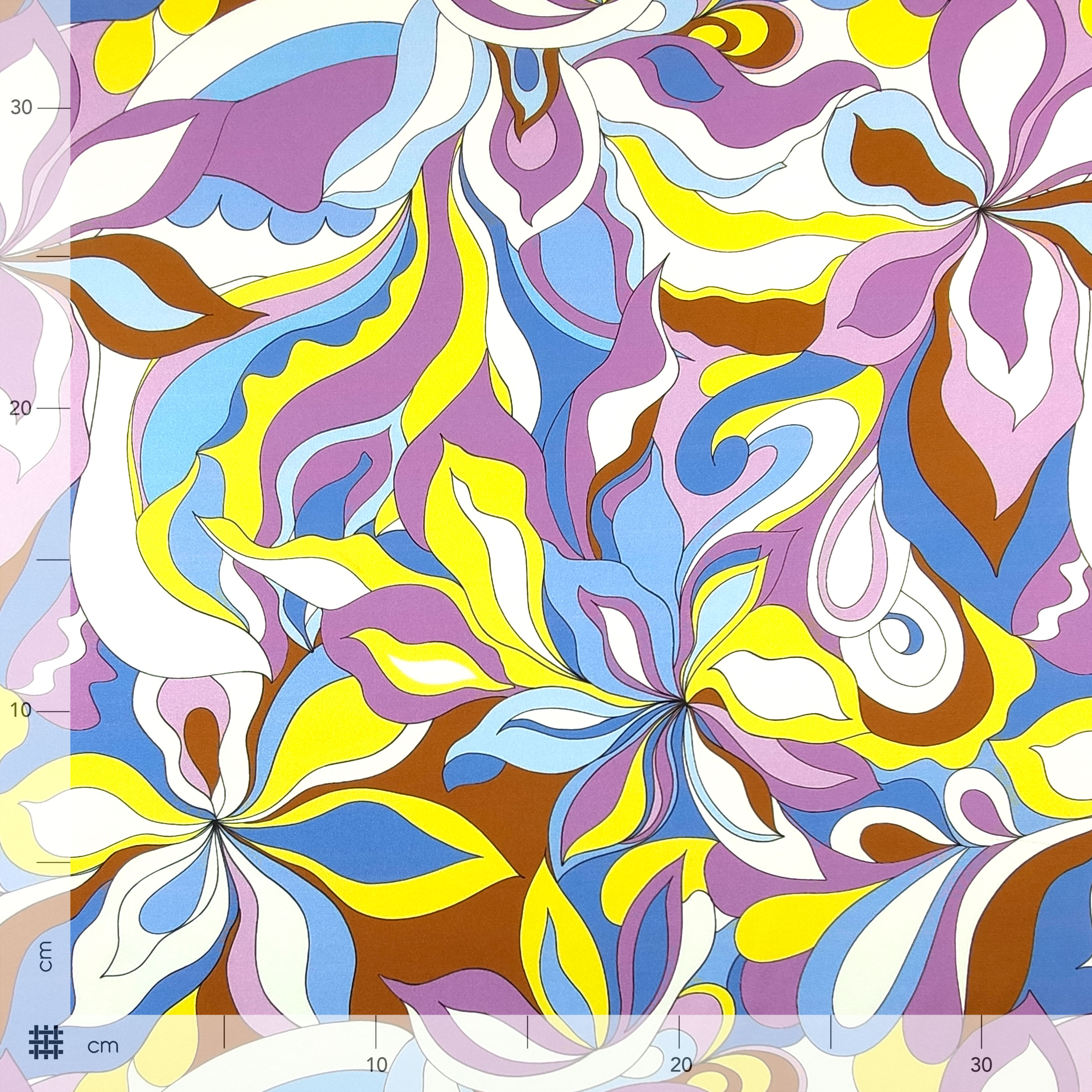 Rasetto Elasticizzato Setato Moda Fiori Astratti Lilla e Giallo