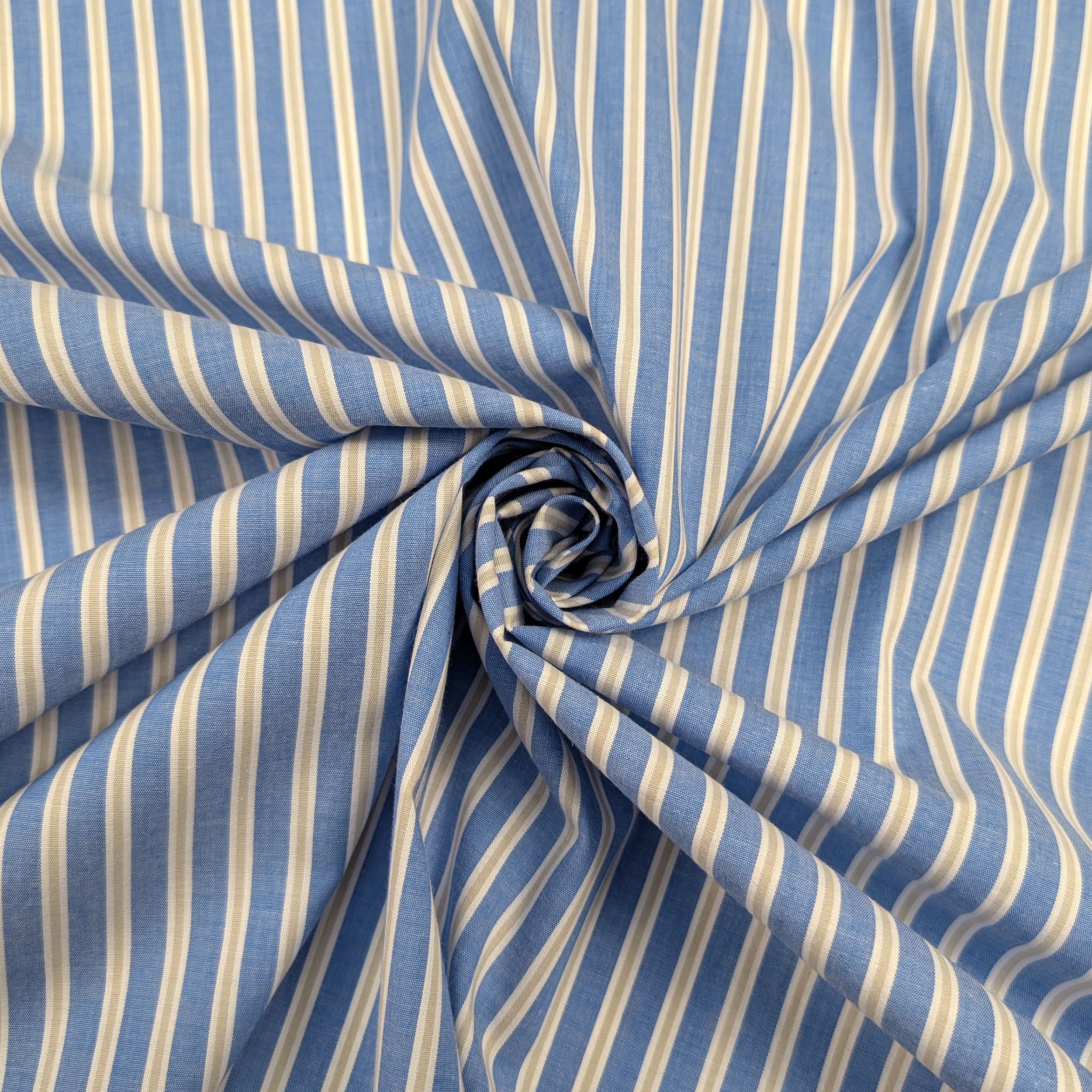 Cotone per Camiceria Elasticizzato Celeste con Righe Image