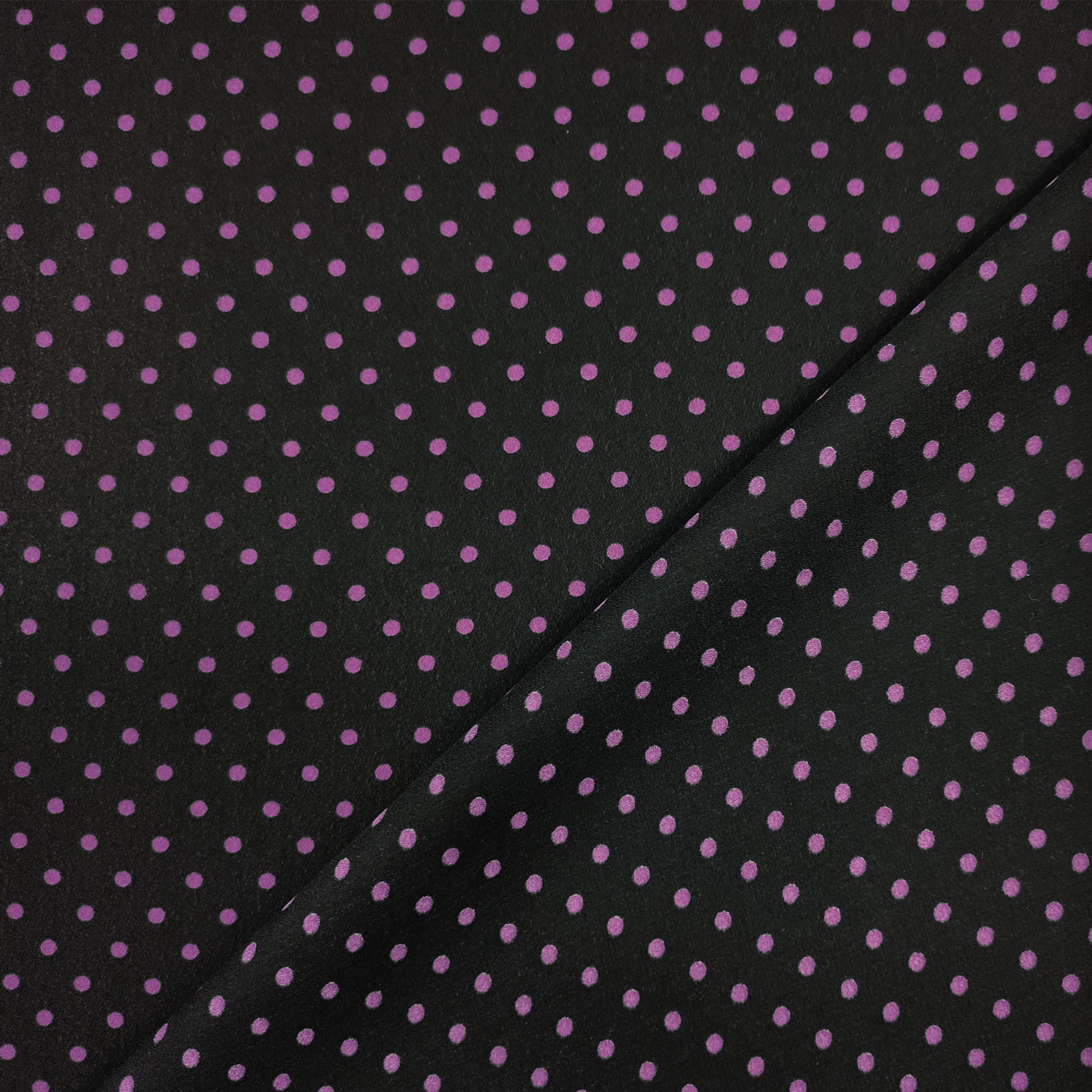 Tessuto Crepe Pois Orchidea Sfondo Nero