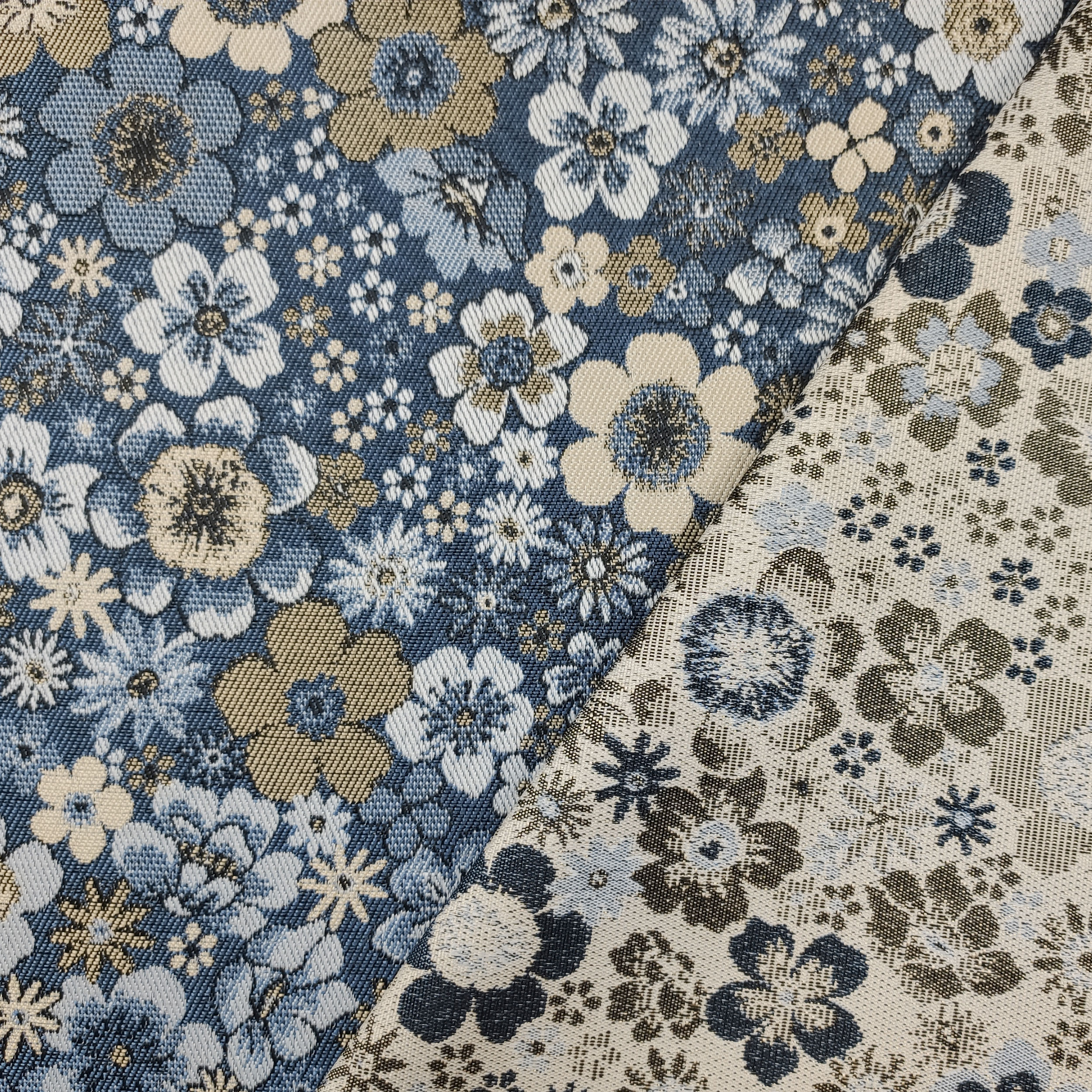 Tessuto Arredo Broccato Fiori Sfondo Avio
