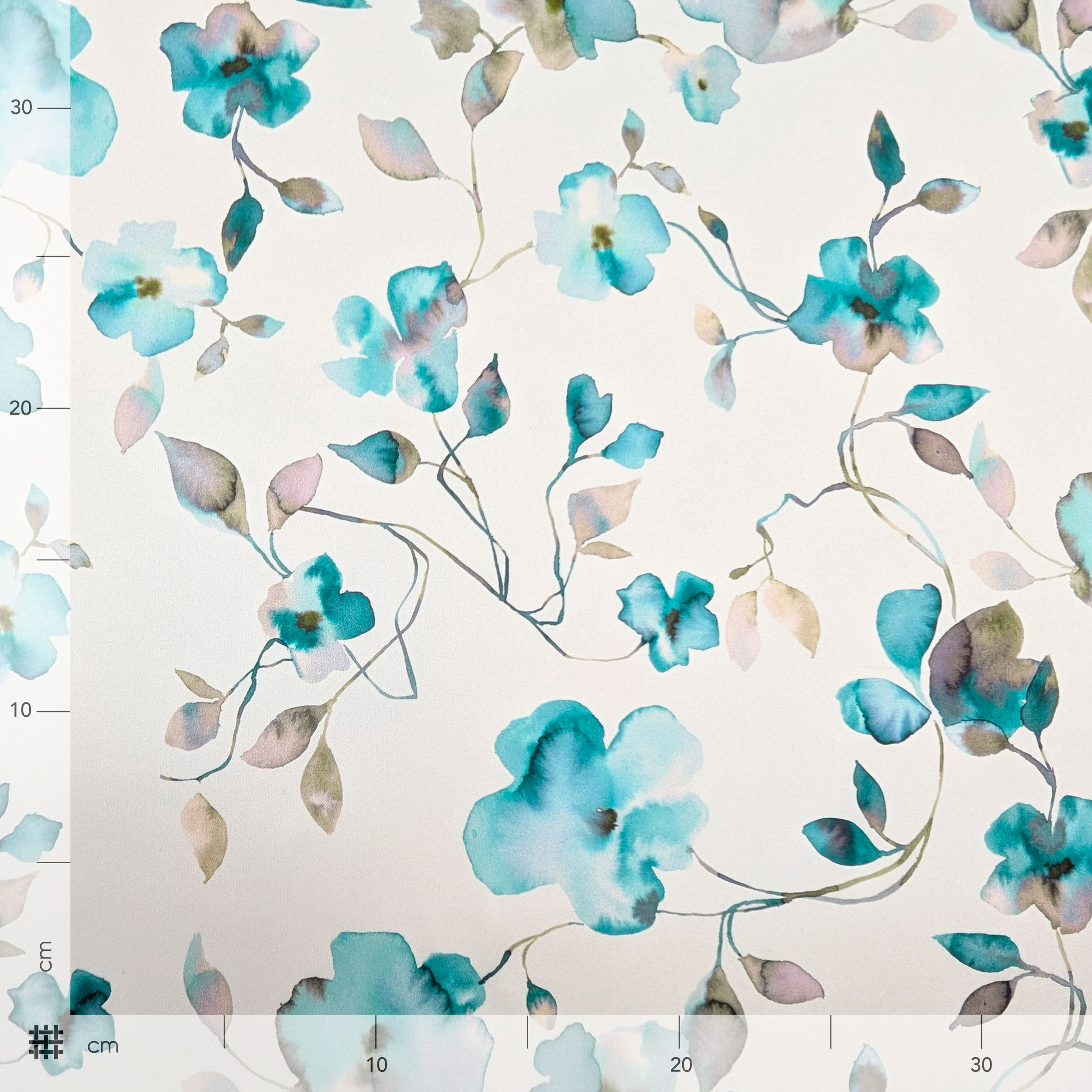 Raso Setato Alta Moda Fiori Acquerellati Verde Acqua Image