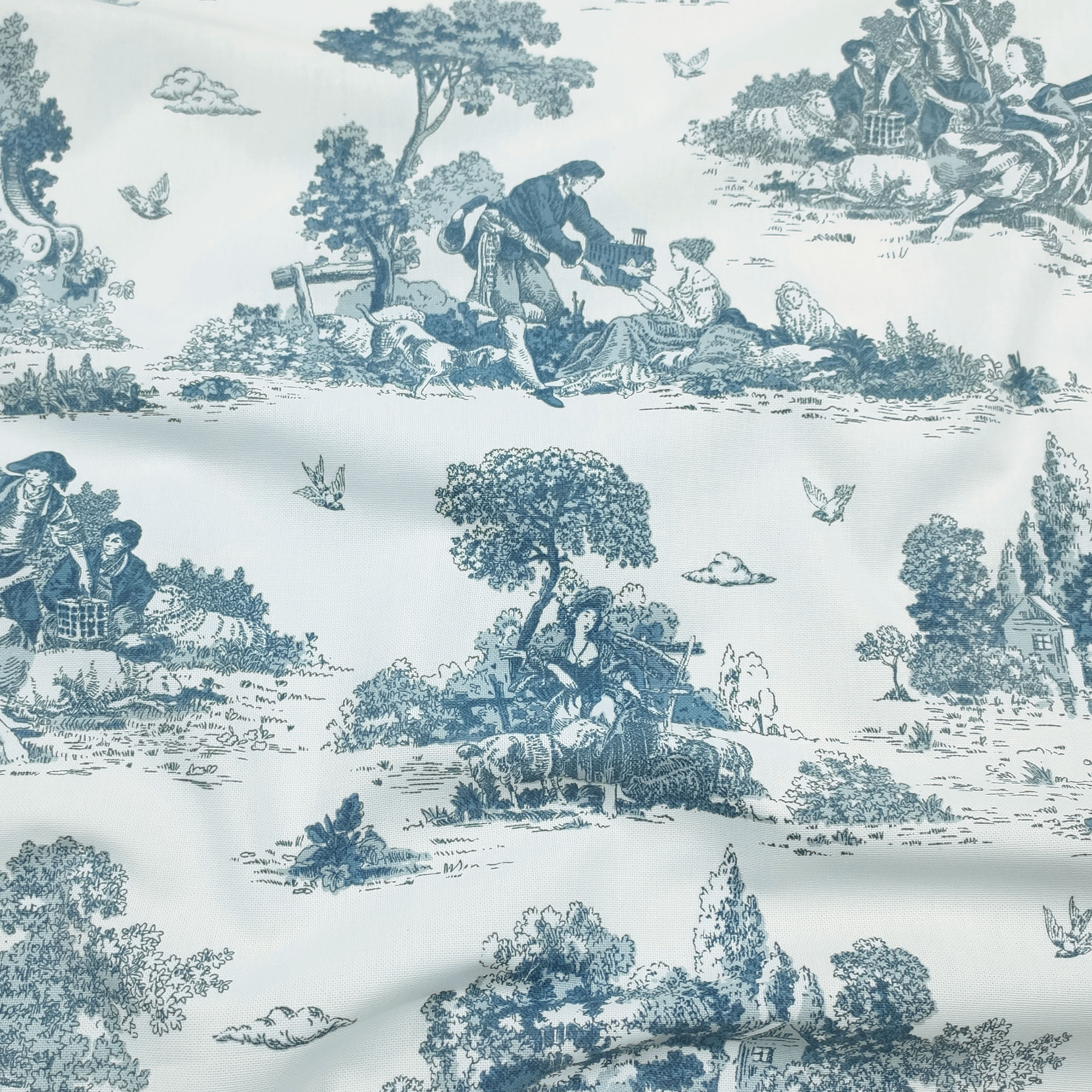 Ritaglio Panama Toile de Jouy Petrolio 50x140 cm Image