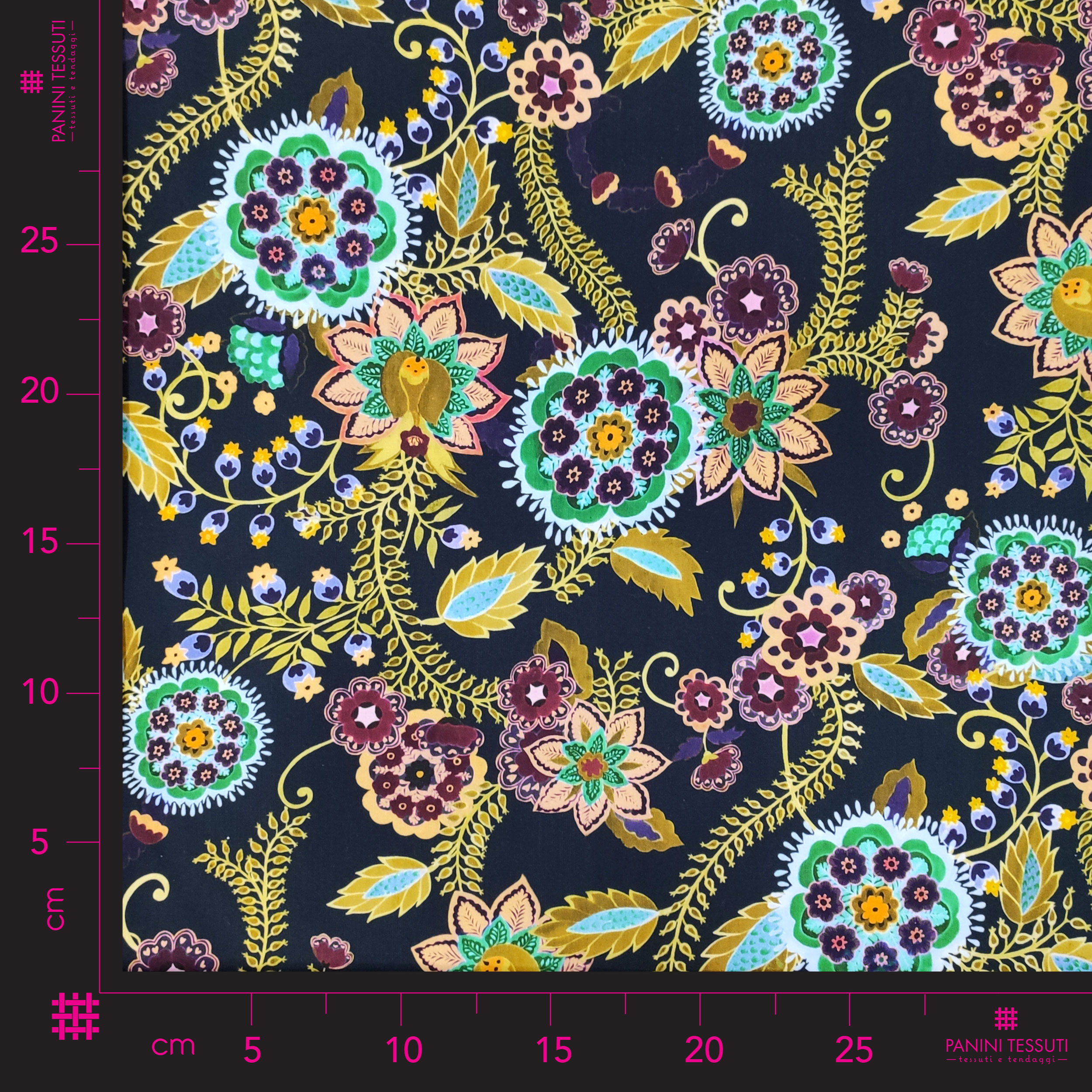 Tessuto di cotone abbigliamento floreale oro (1)