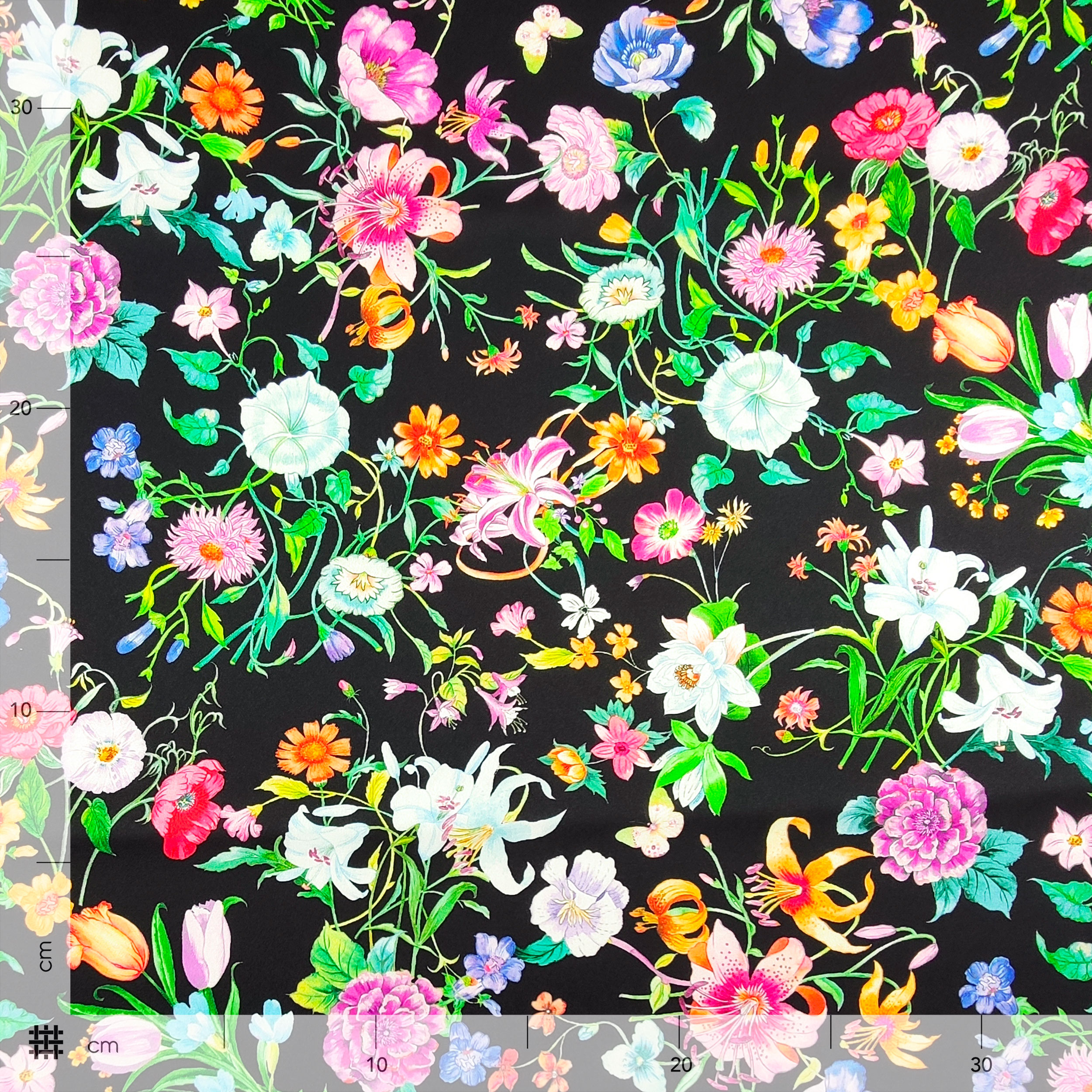 Rasetto Elasticizzato Setato Moda Nero con Fiori