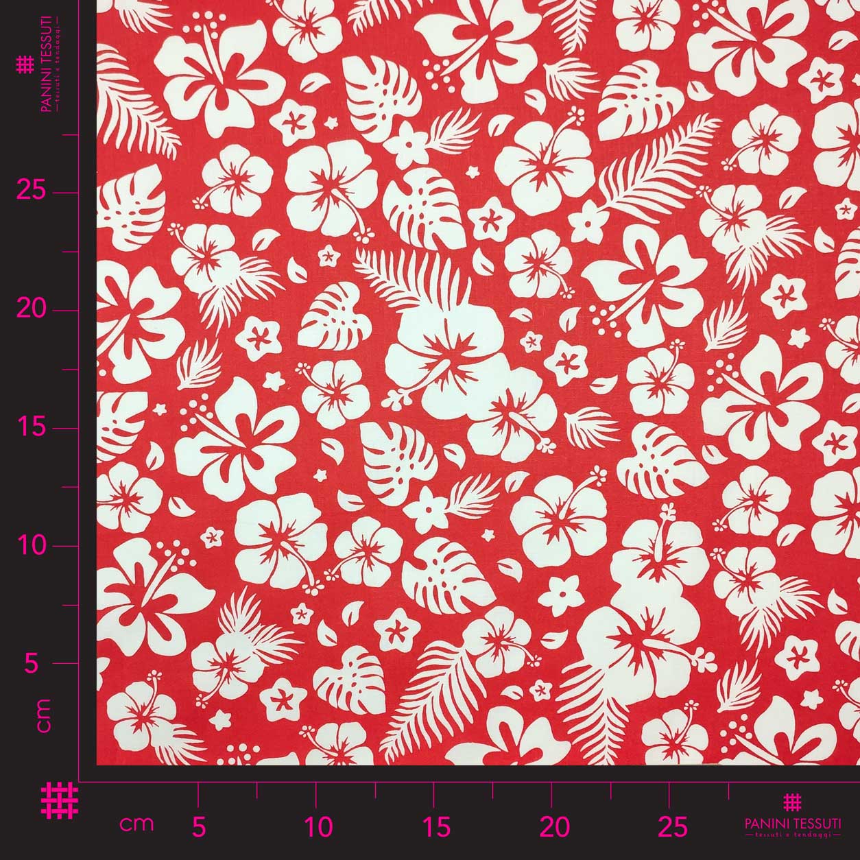 Tessuto cotone fiori tropicali sfondo rosso
