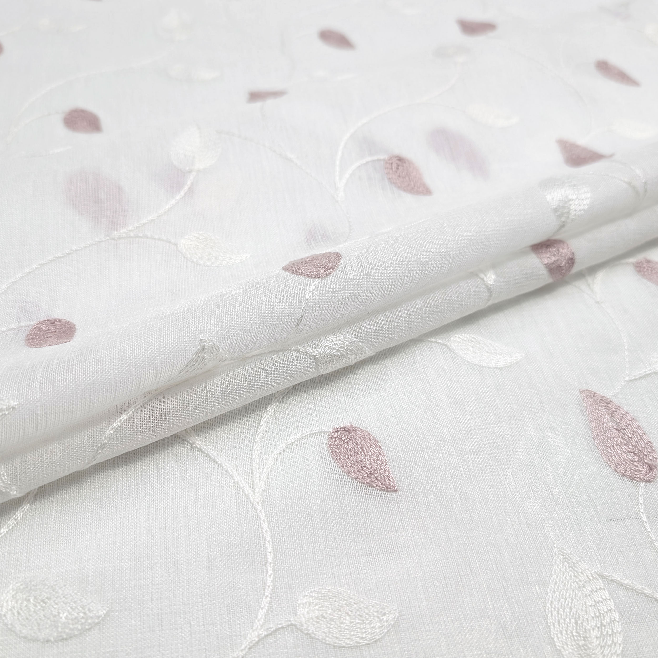 Tessuto Tenda Foglie Ricamate Rosa Image