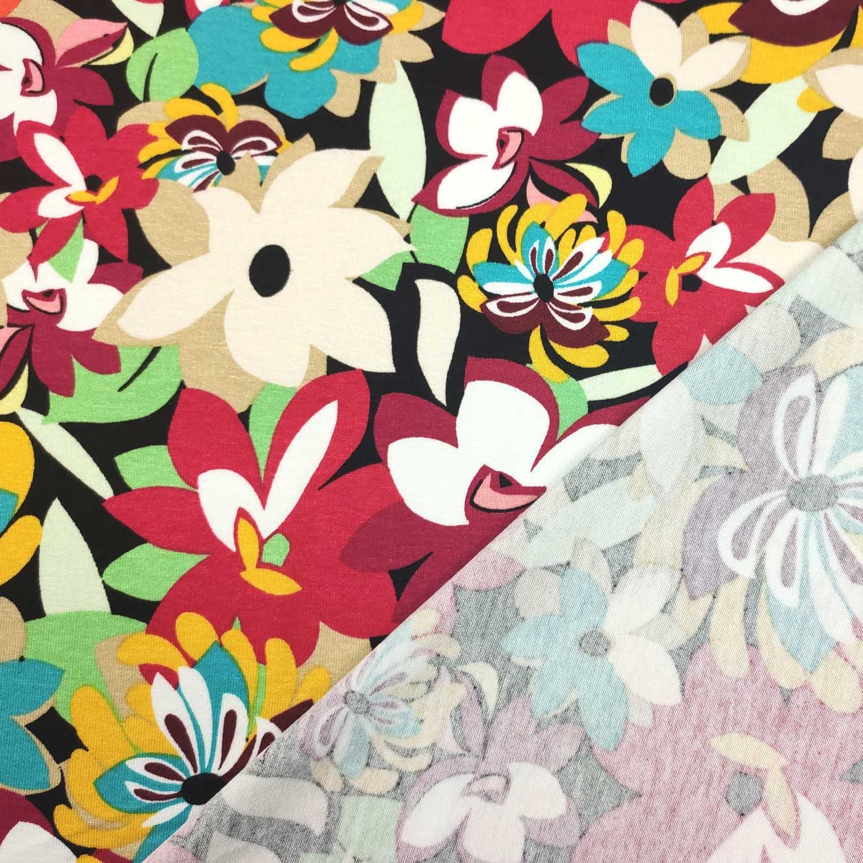 Jersey fiori fuxia arancio