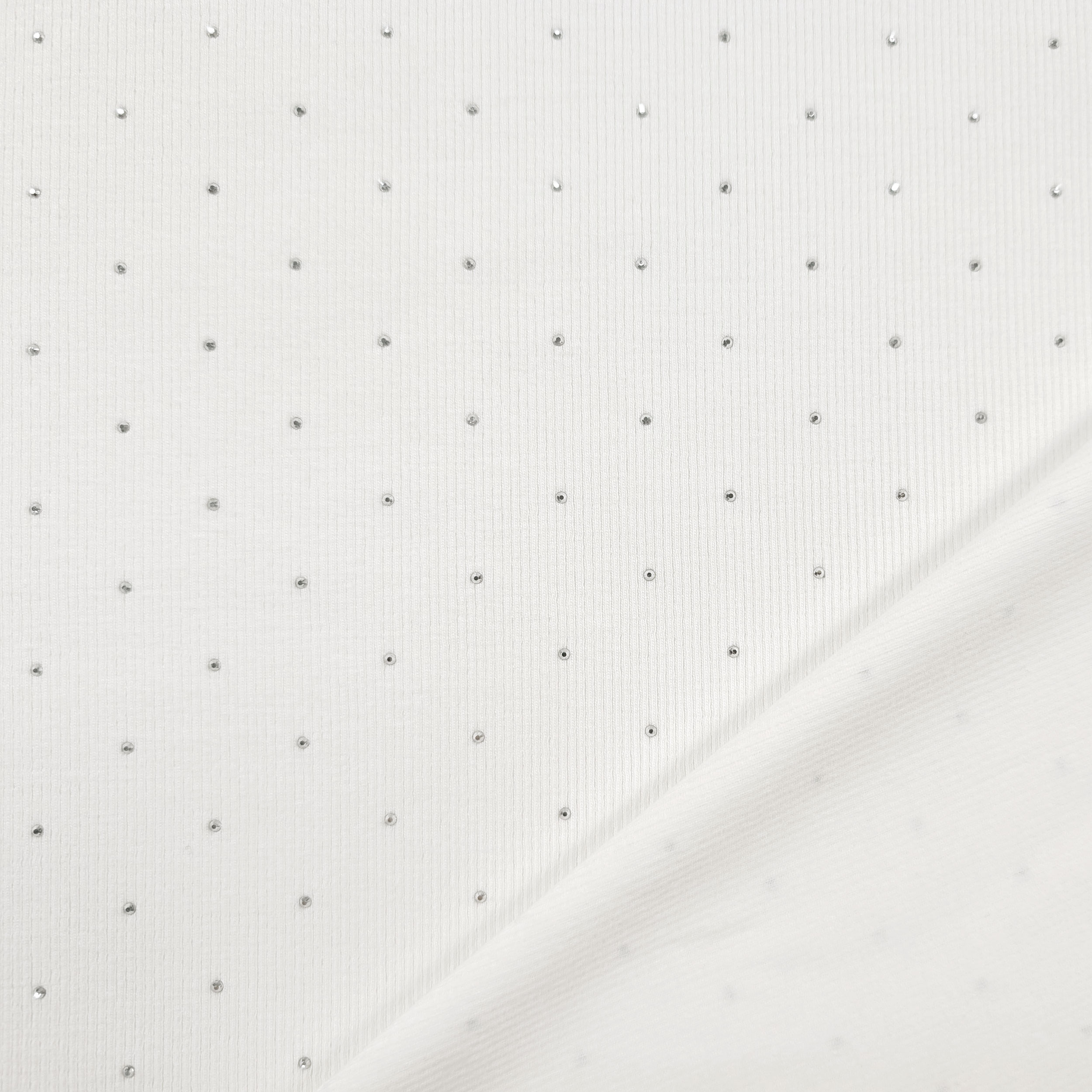 Jersey Cotone Costine Strass Bianco Image