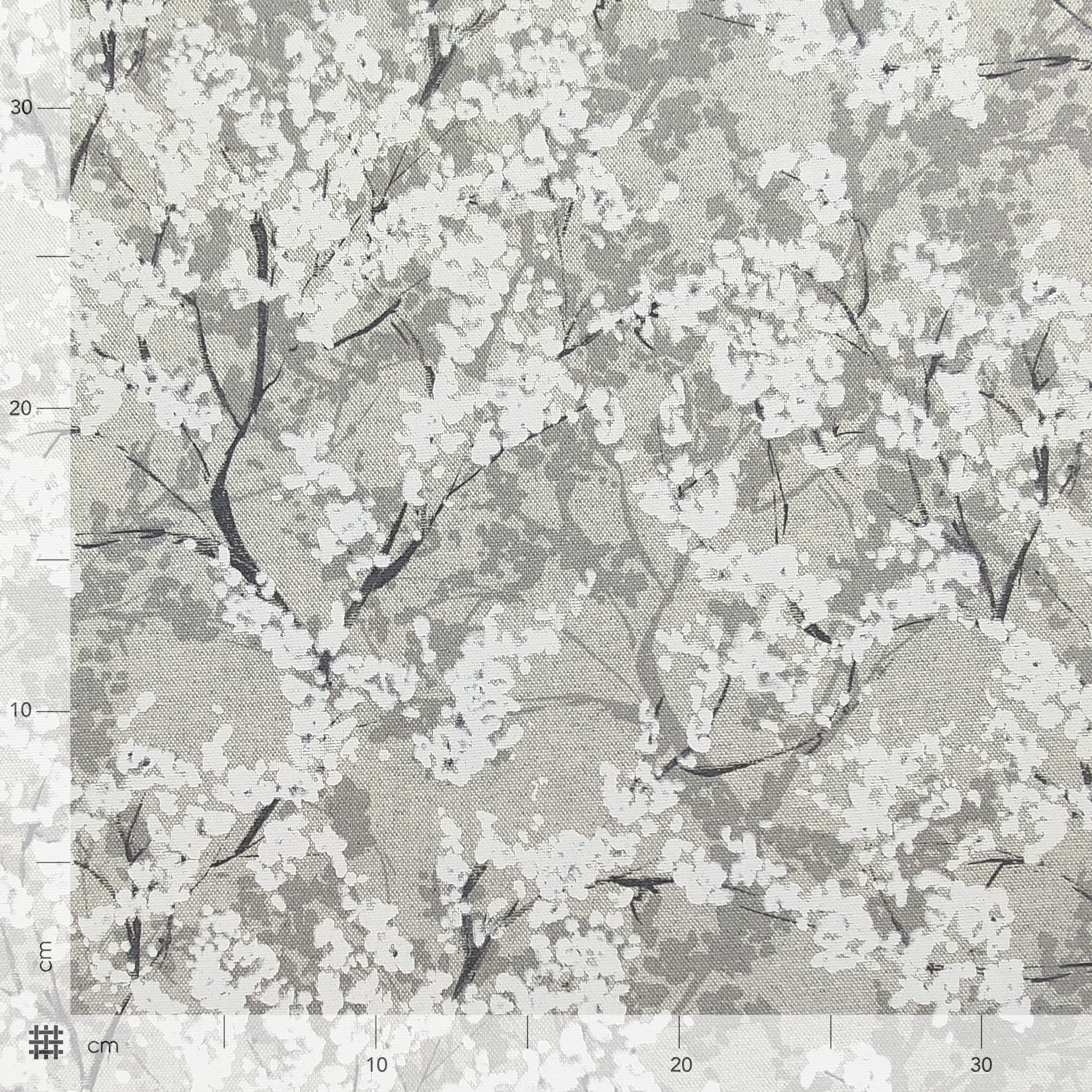 Misto Cotone Grigio con Alberi Fioriti