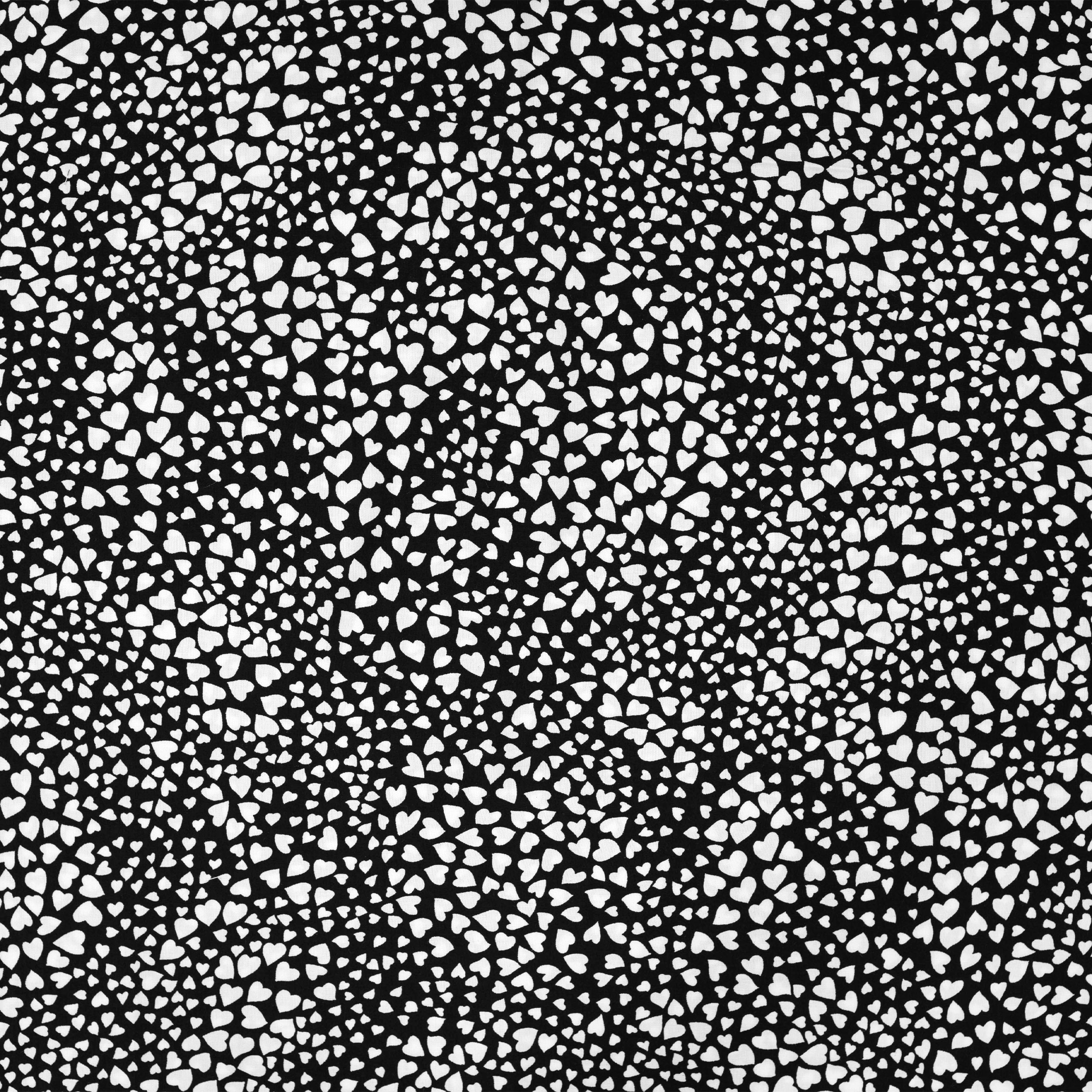 Popeline di Viscosa Cuoricini Bianchi Sfondo Nero Image