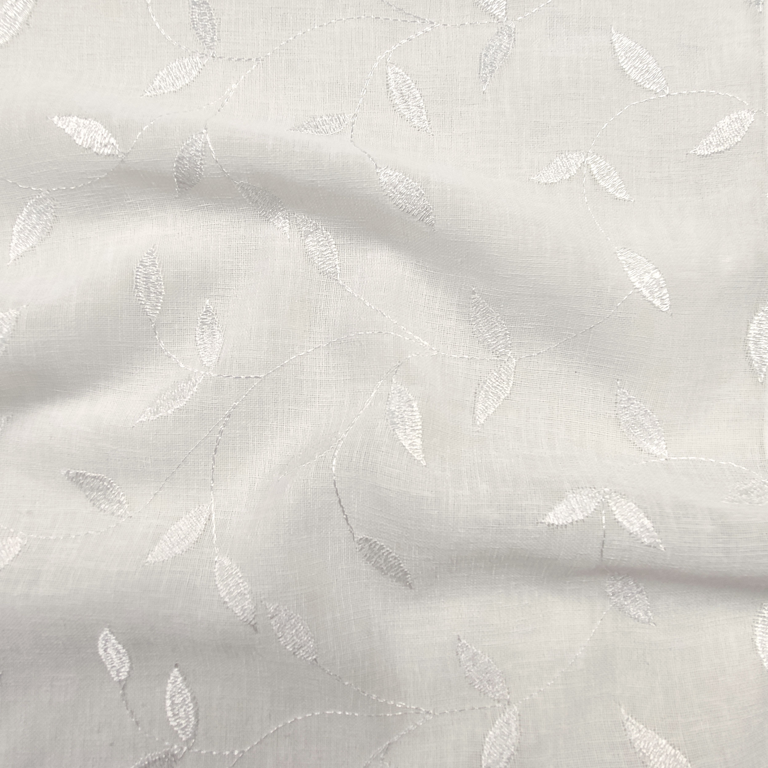 Tessuto Tendino Foglie Eleganti - Bianco
