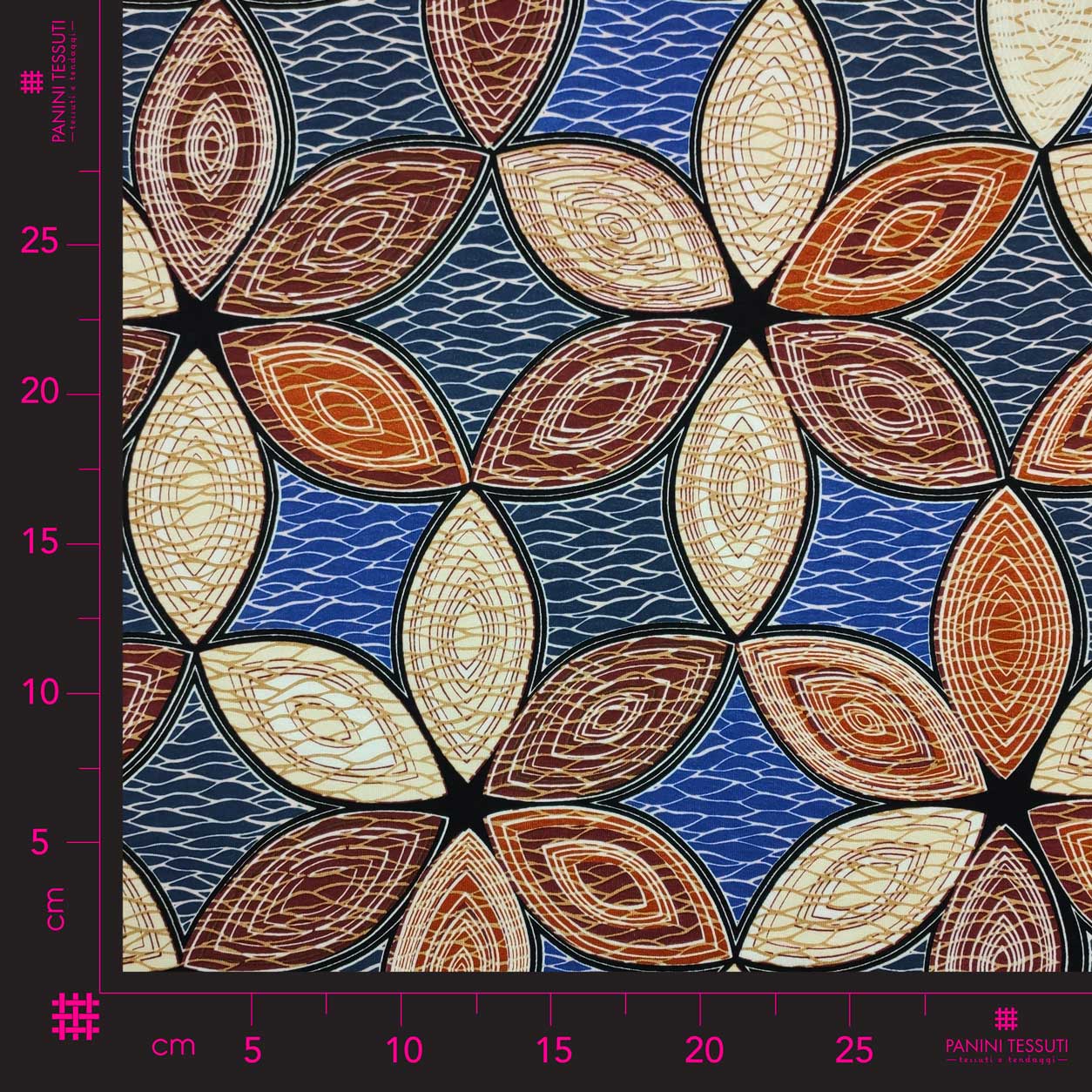 Tessuto jersey elasticizzato fantasia fiori geometrici