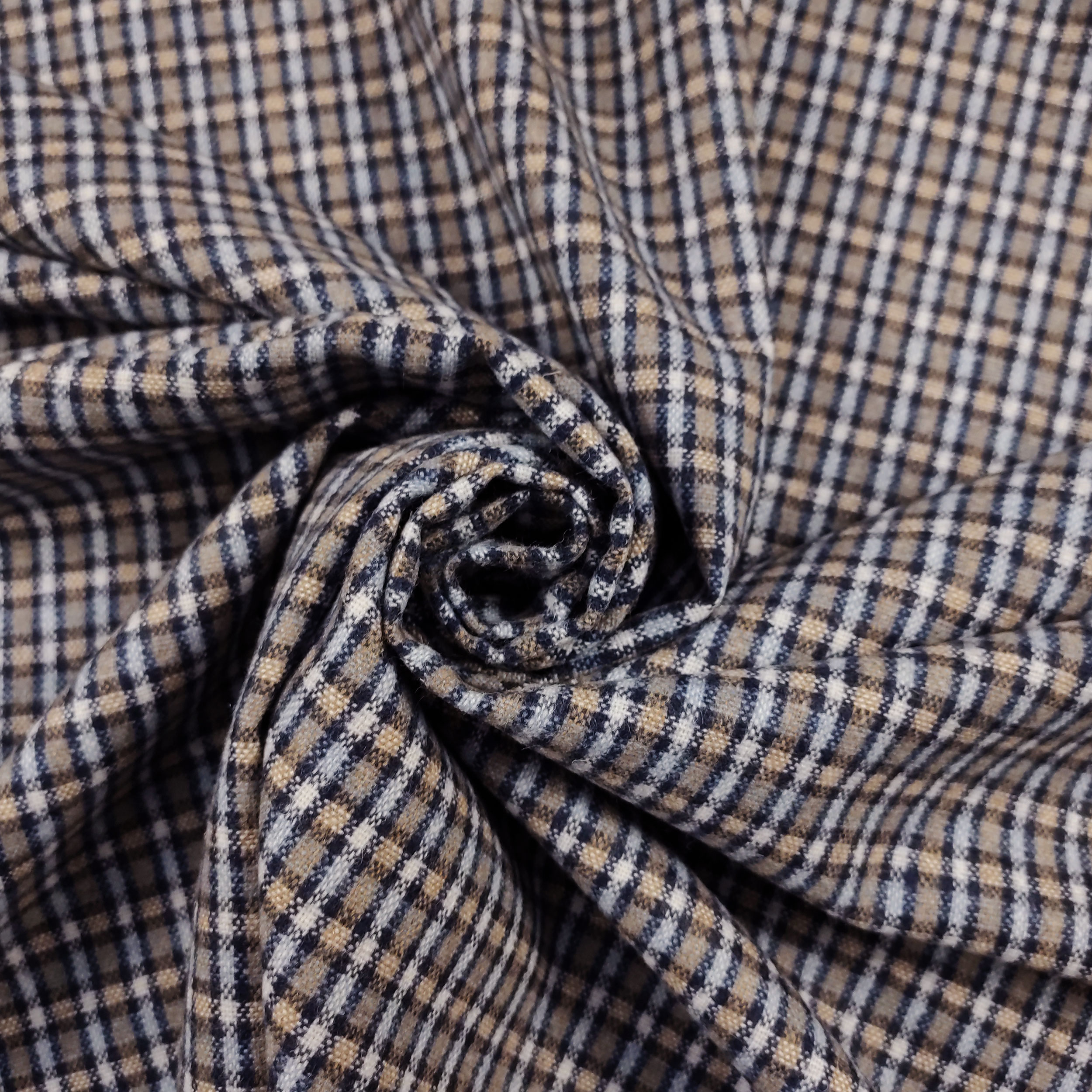 Tessuto in Misto Lana Quadretti Toni Blu e Beige