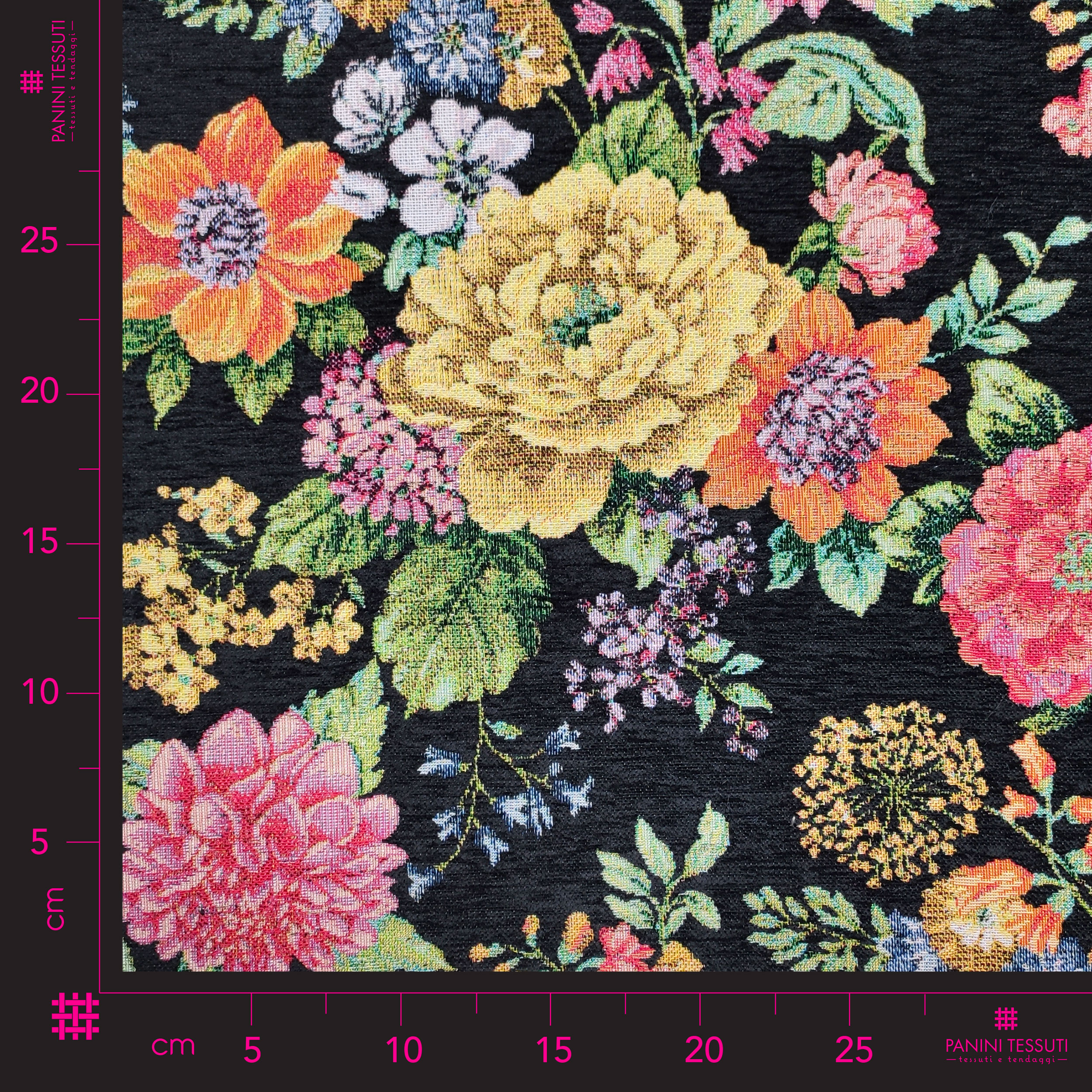 tessuto jacquard fiori sfondo nero