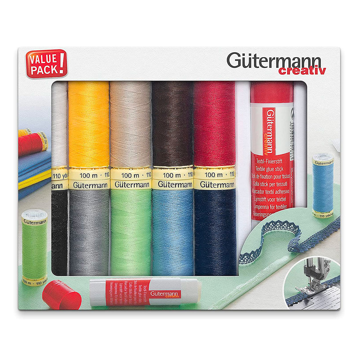 Gutermann Cucitutto 10 Bobine con Colla Stick