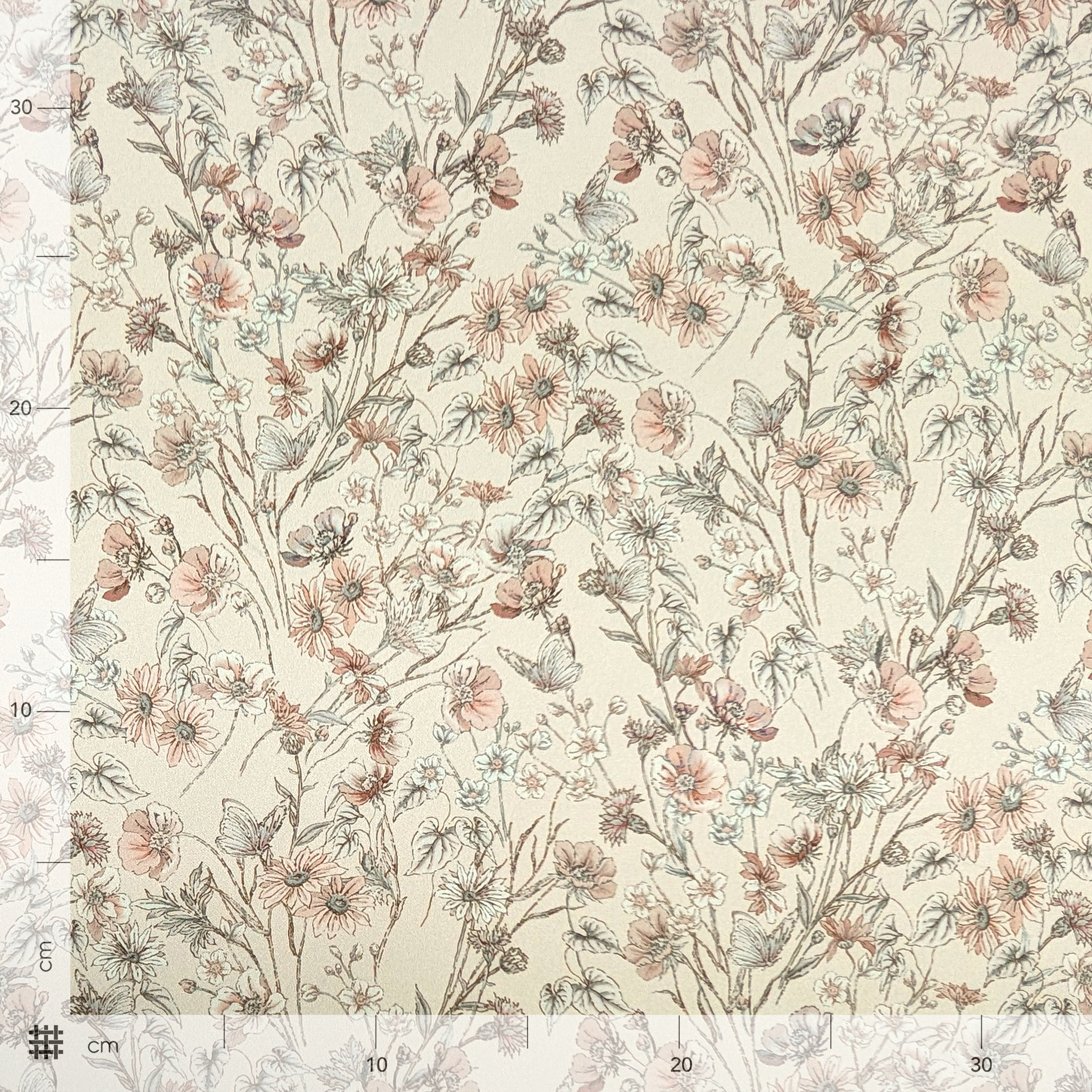 Raso Setato Cipria Alta Moda Farfalle e Fiori Image