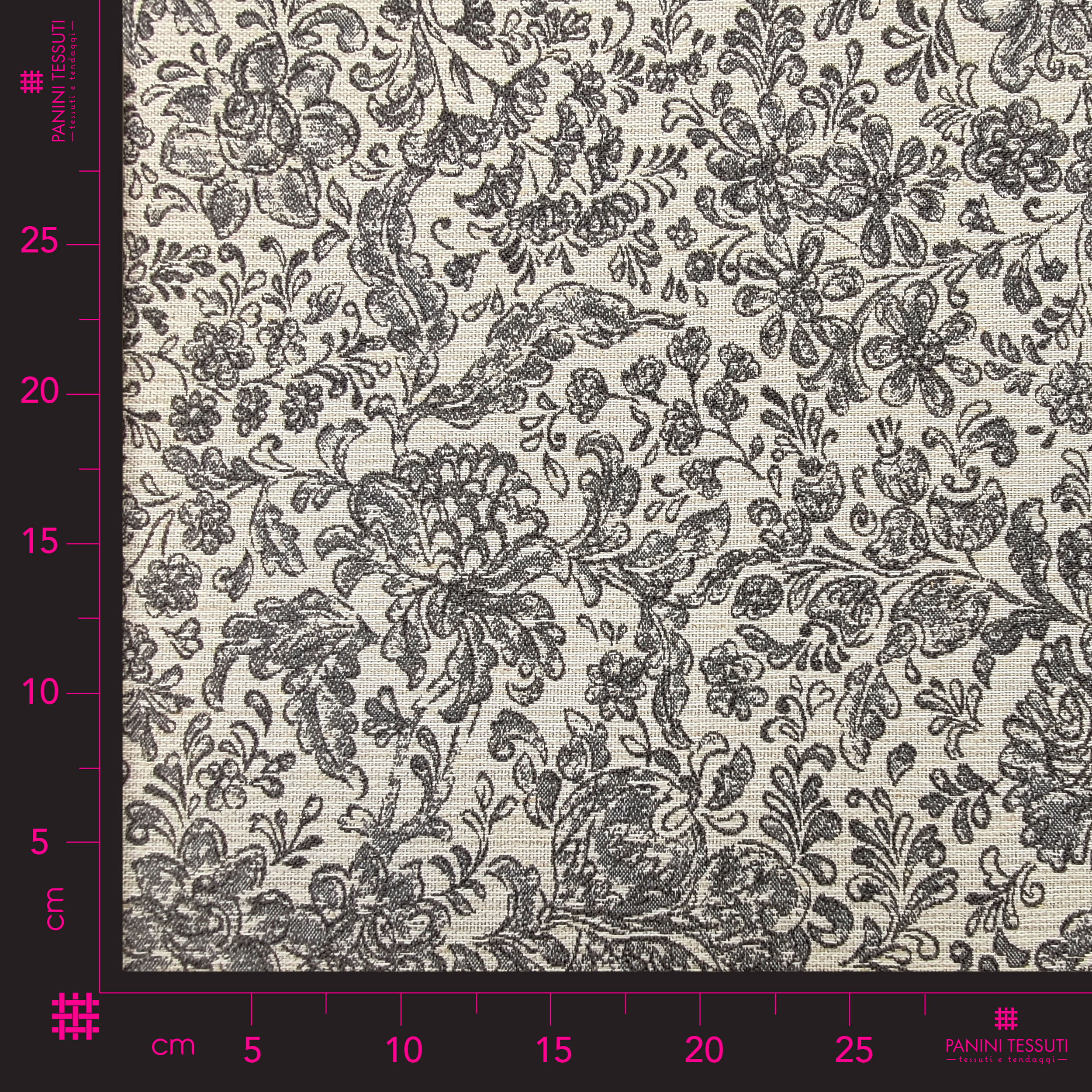 Tessuto Arredo Jacquard Fiori Grigi