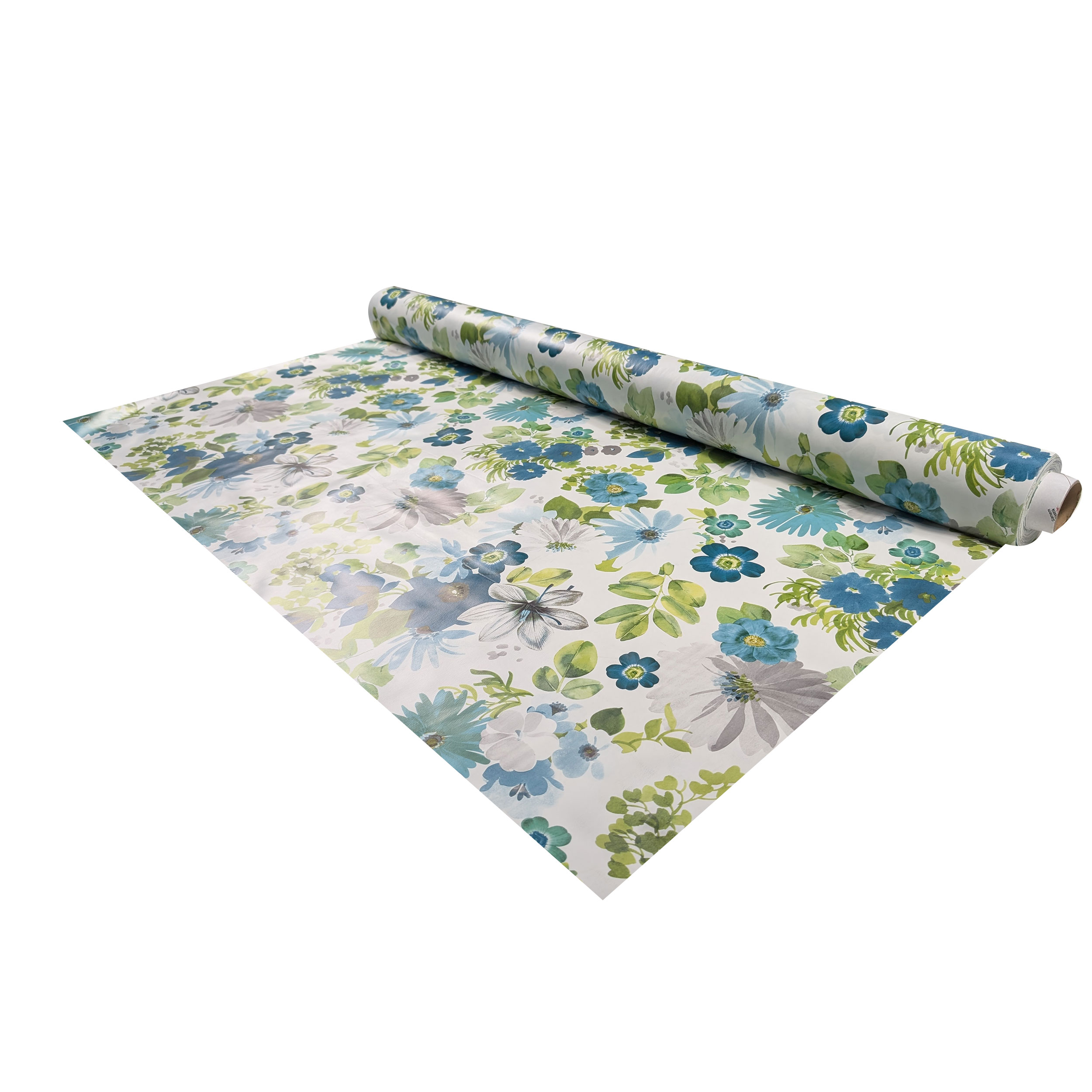 Tessuto per Tovaglia Plastificata Fiori Toni Freddi Image