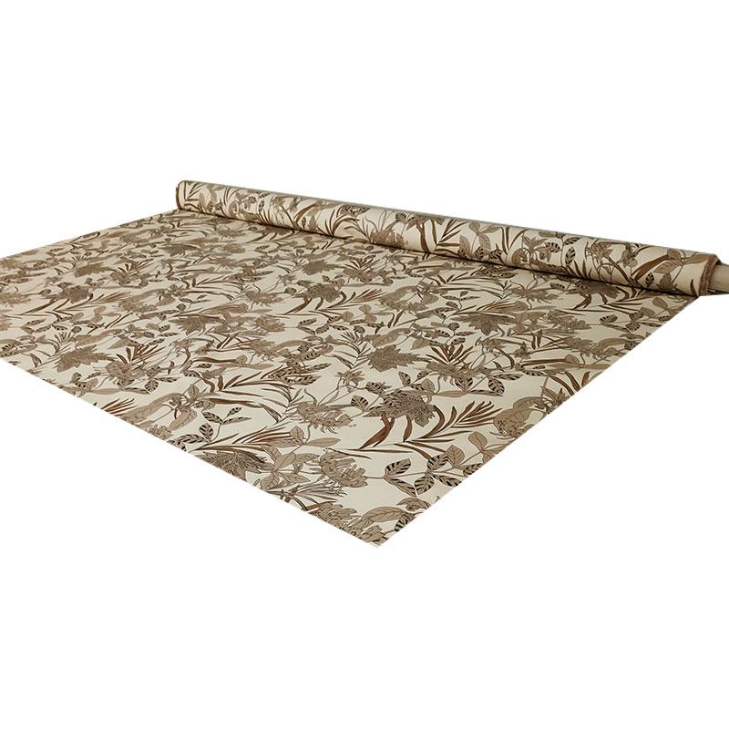 Tessuto Cotone Elasticizzato Foglie Beige