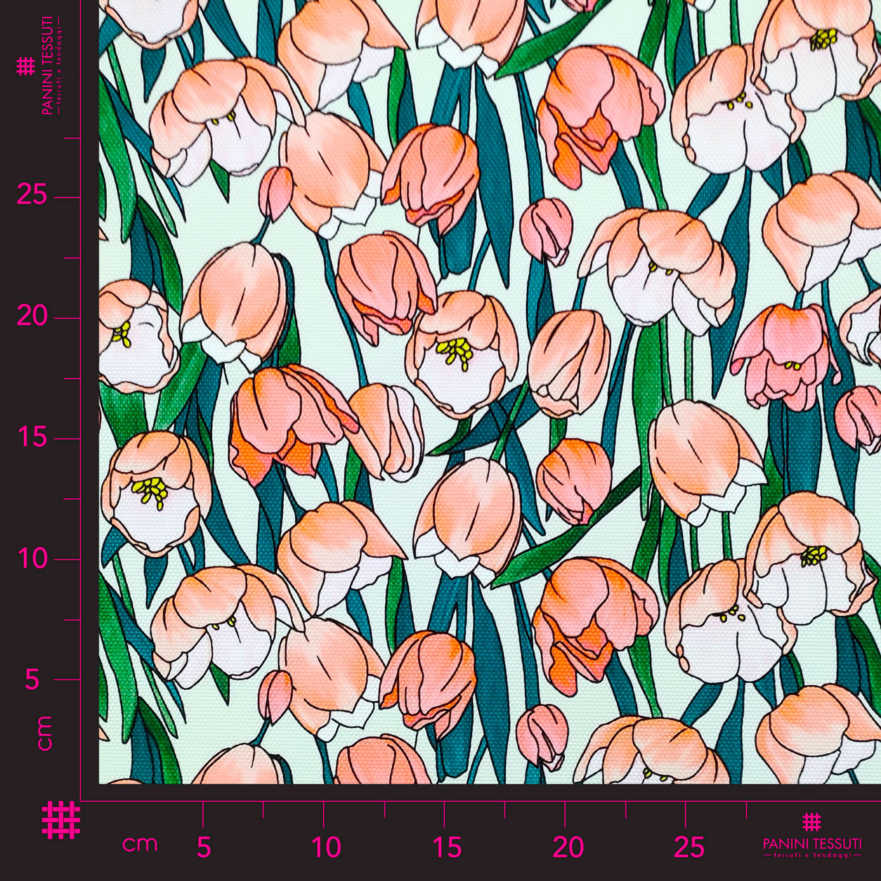 Ecopelle morbida tessuto tulipani rosa pesca