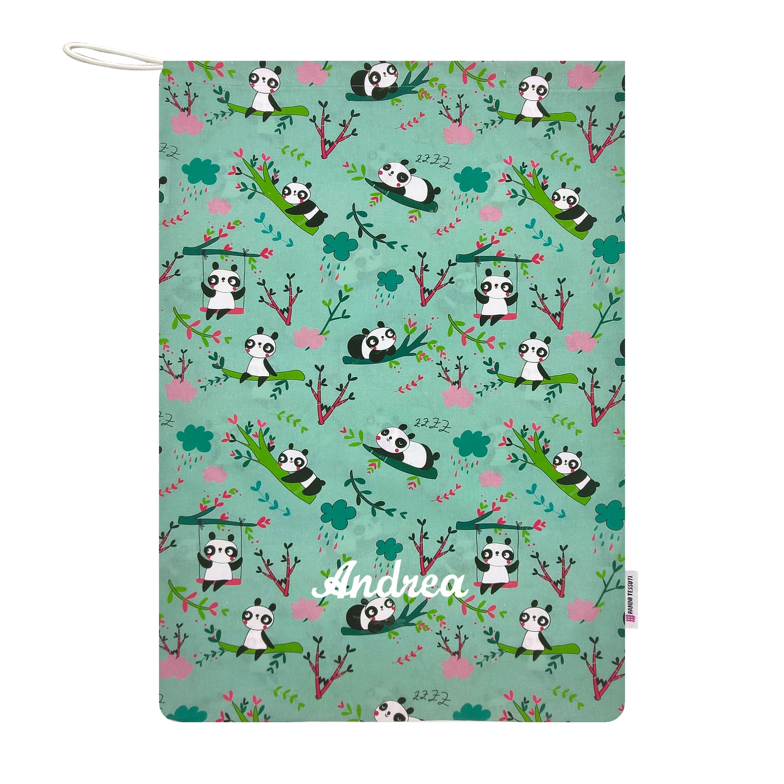 Sacchetto Asilo Panda Sfondo Verde Menta