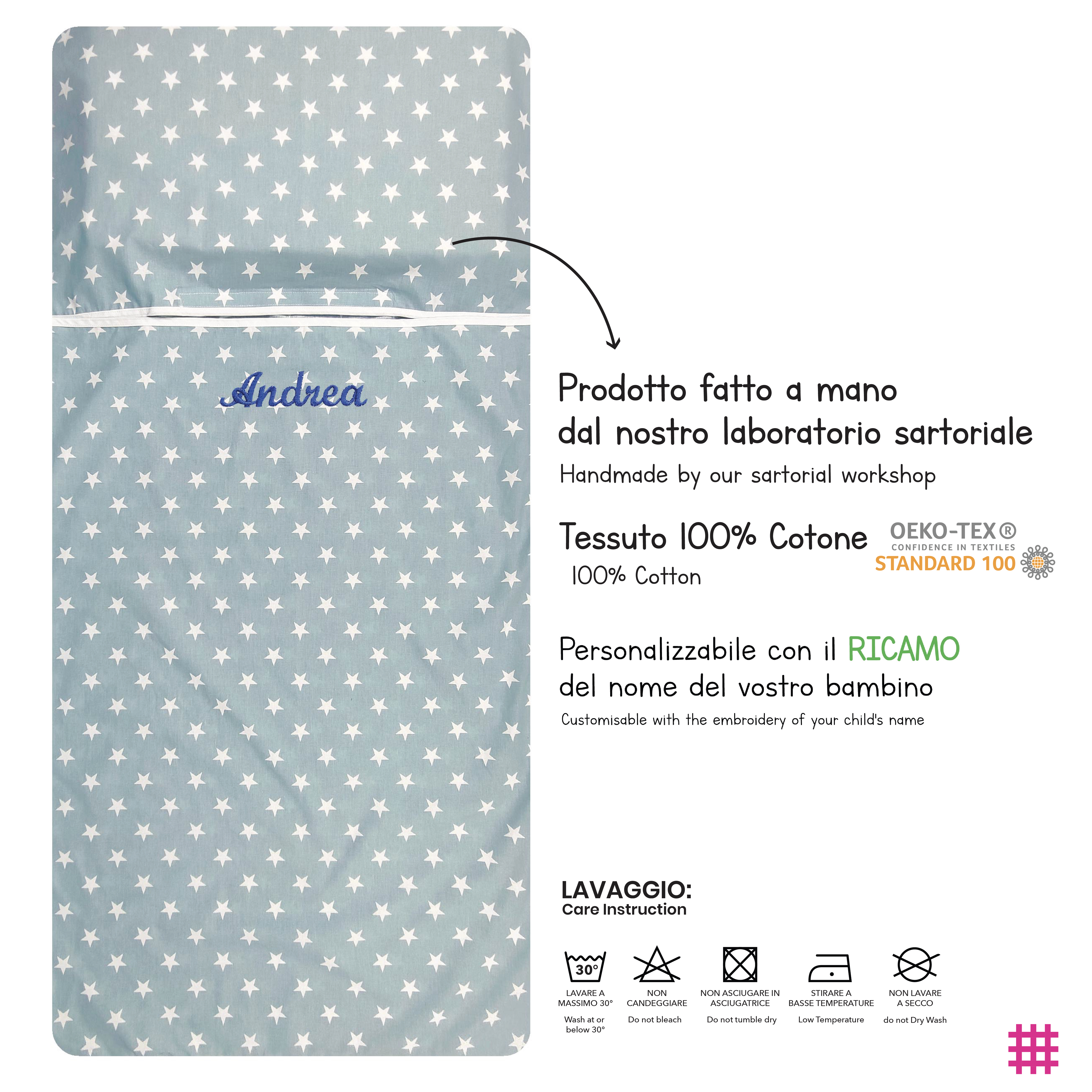 Sacco Nanna Estivo Stelle Bianche con Sfondo Azzurro Image
