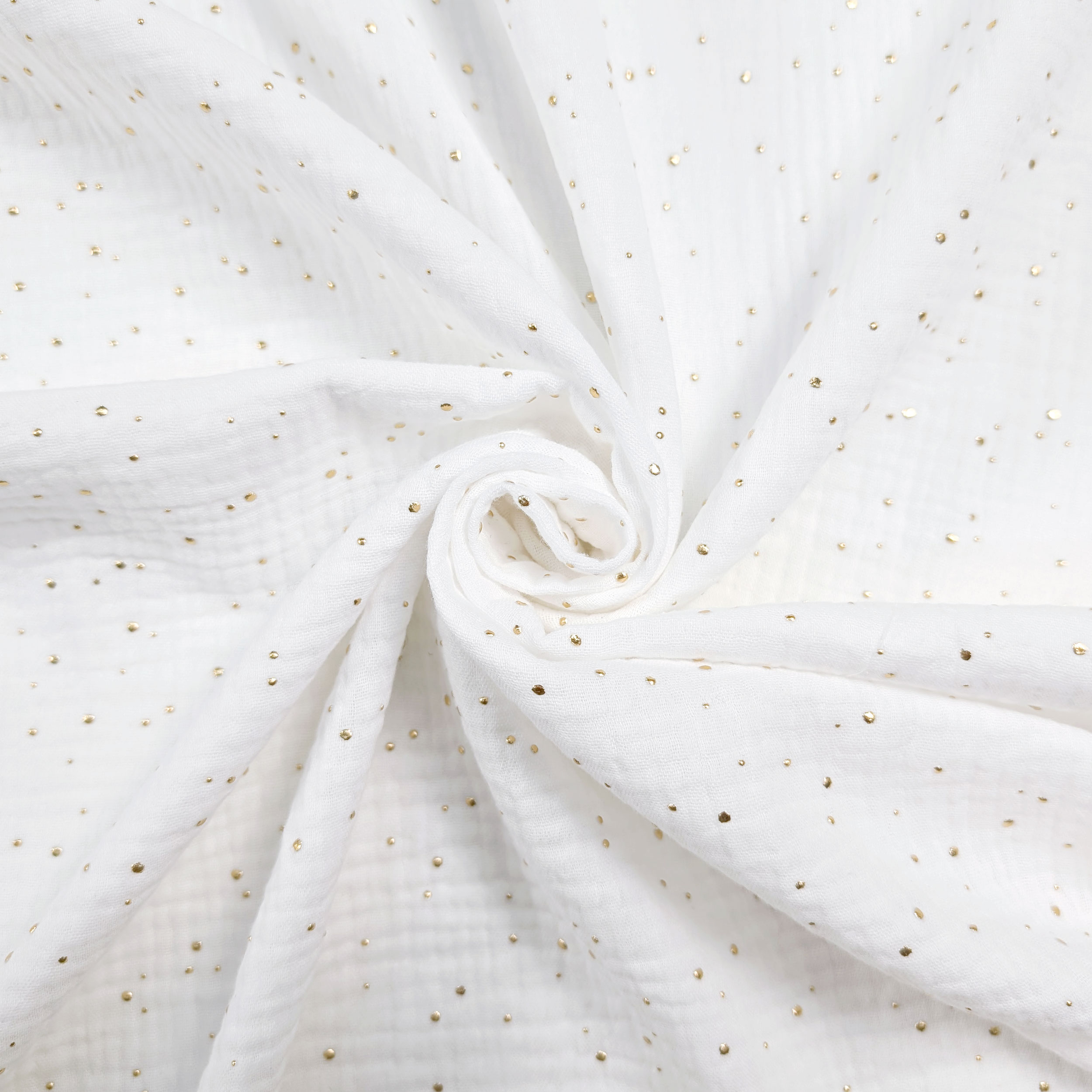 Mussola Cotone Bianco con Pois Oro 