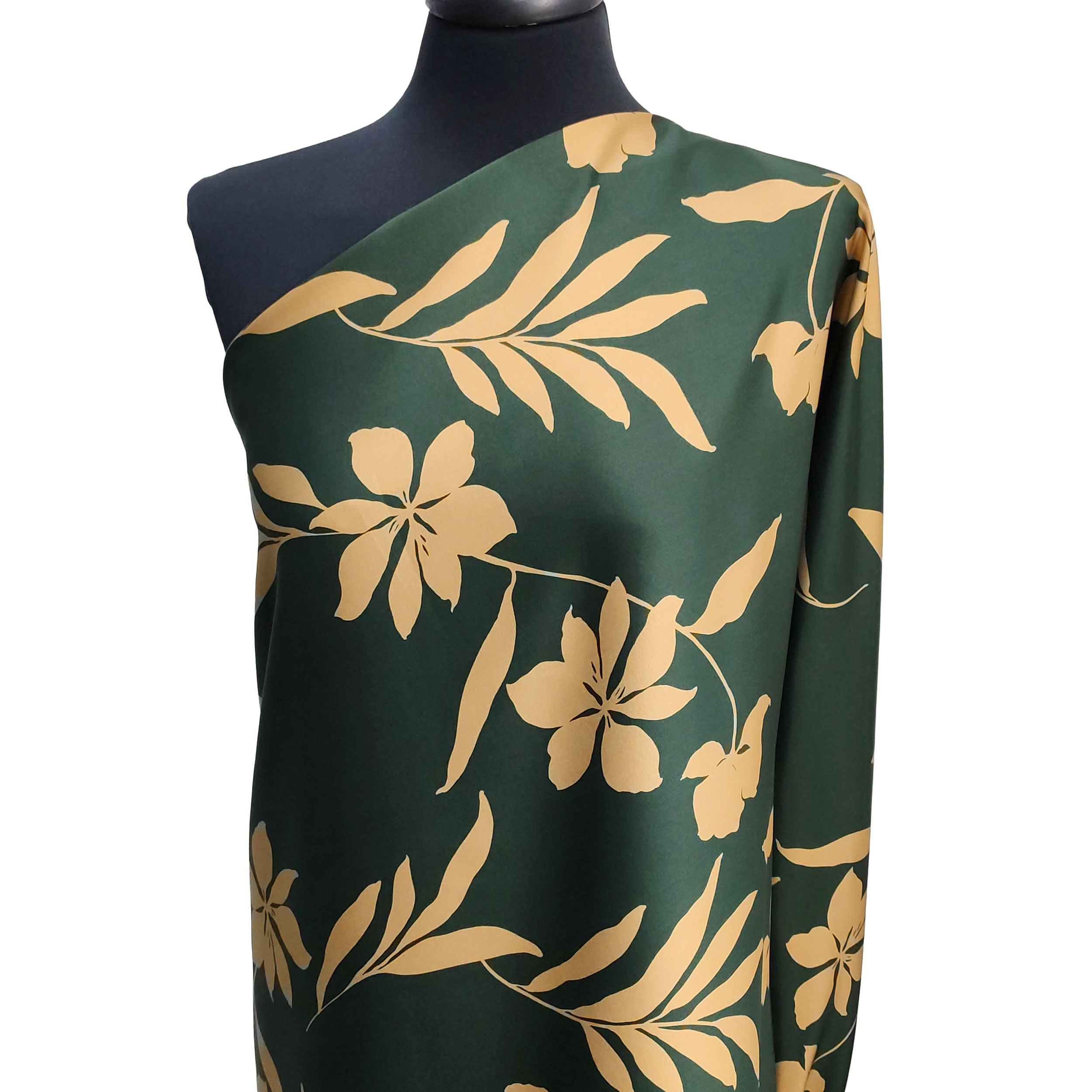 Raso Misto Seta Alta Moda Fiori Beige Sfondo Verdone