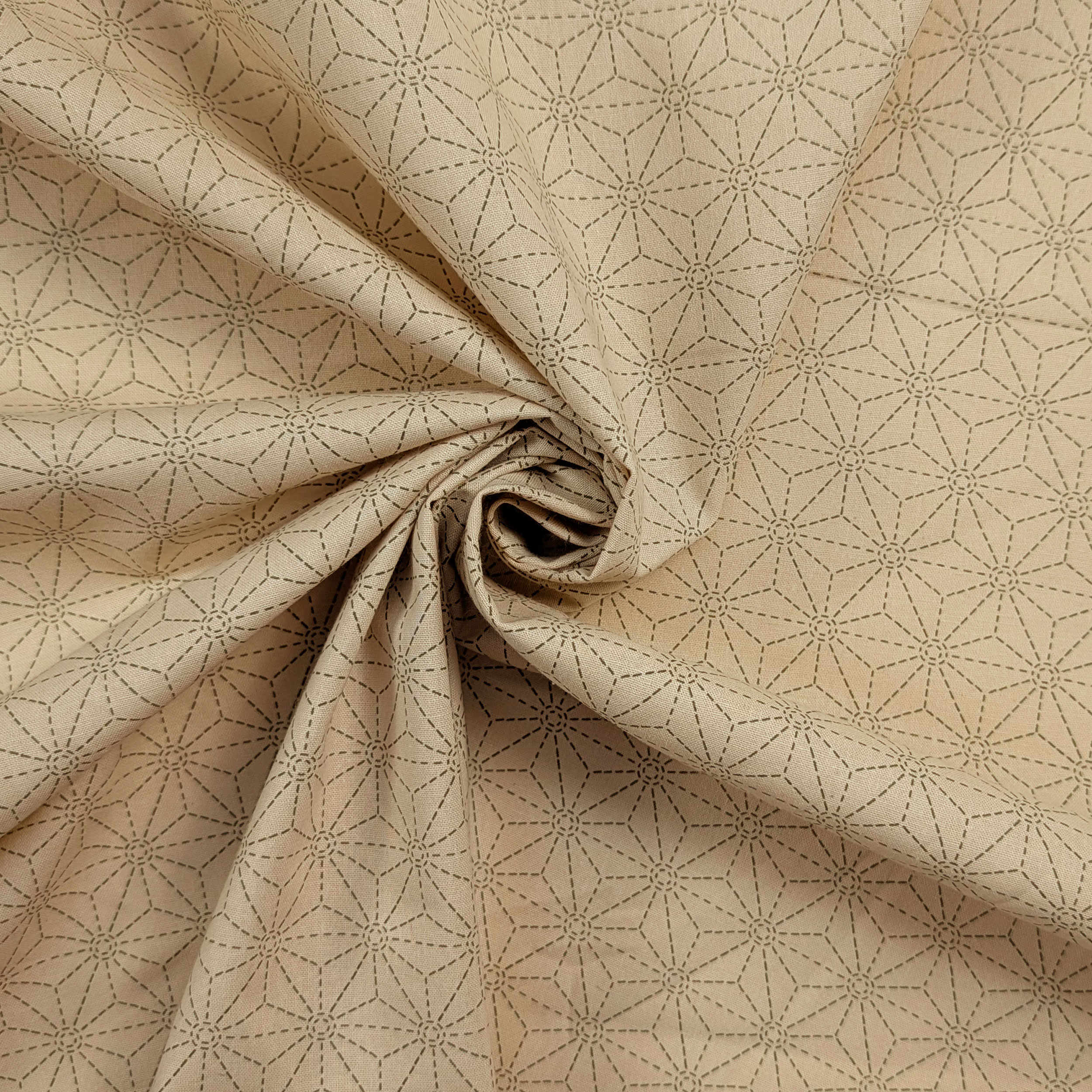 Popeline Cotone Beige con Stelle Geometriche Image