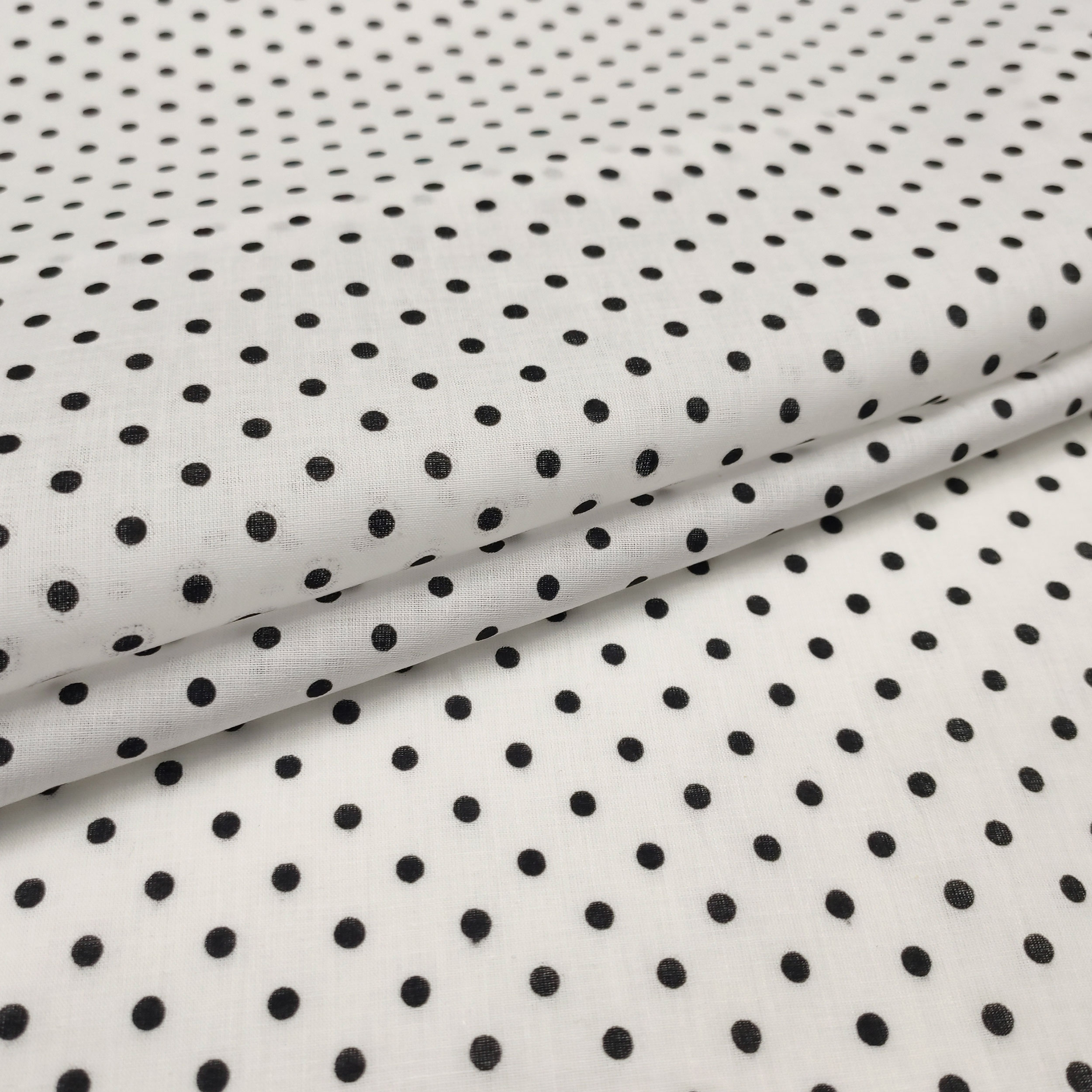 Cotone Fantasia Pois Neri Sfondo Bianco