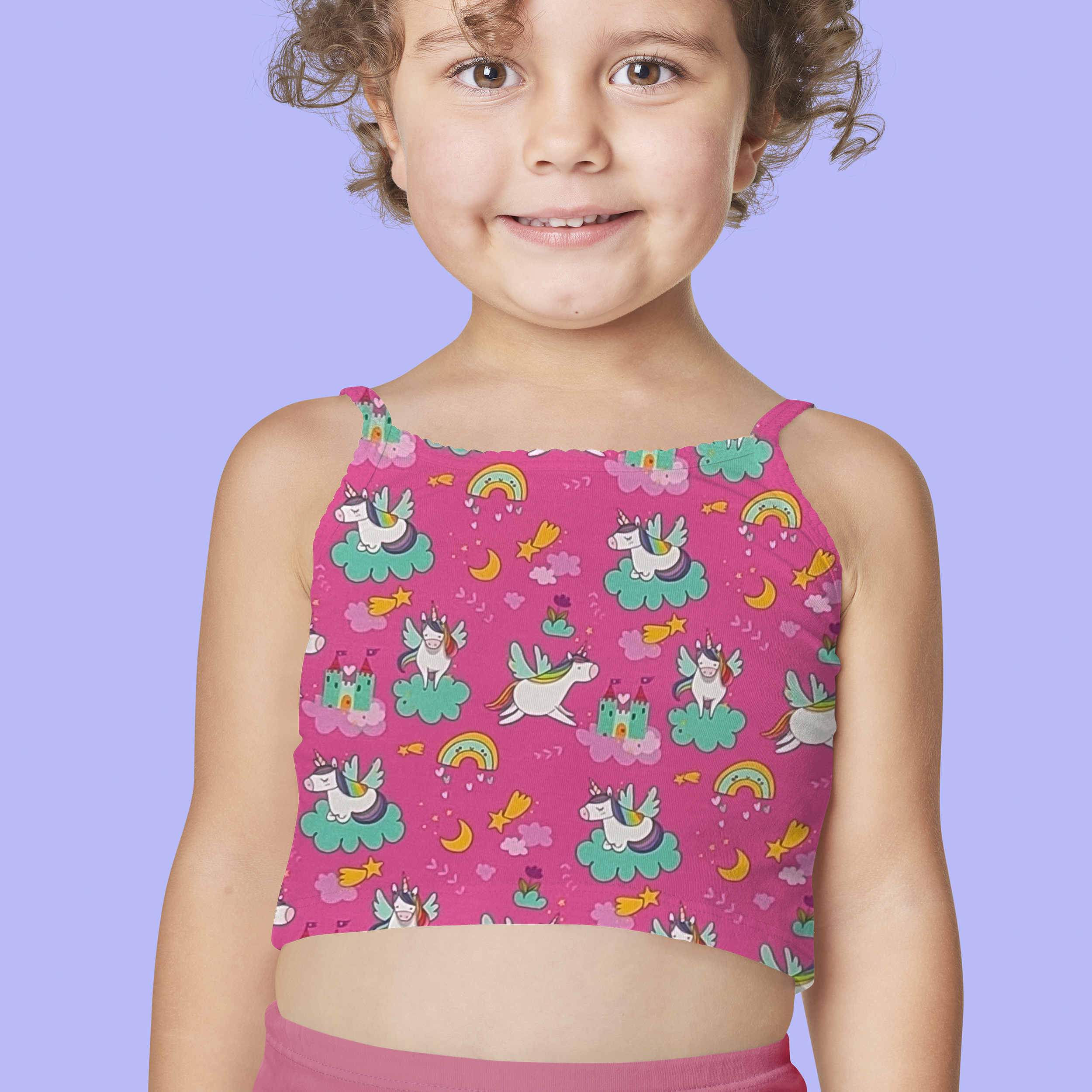 abbigliamento bambini unicorni e castelli rosa