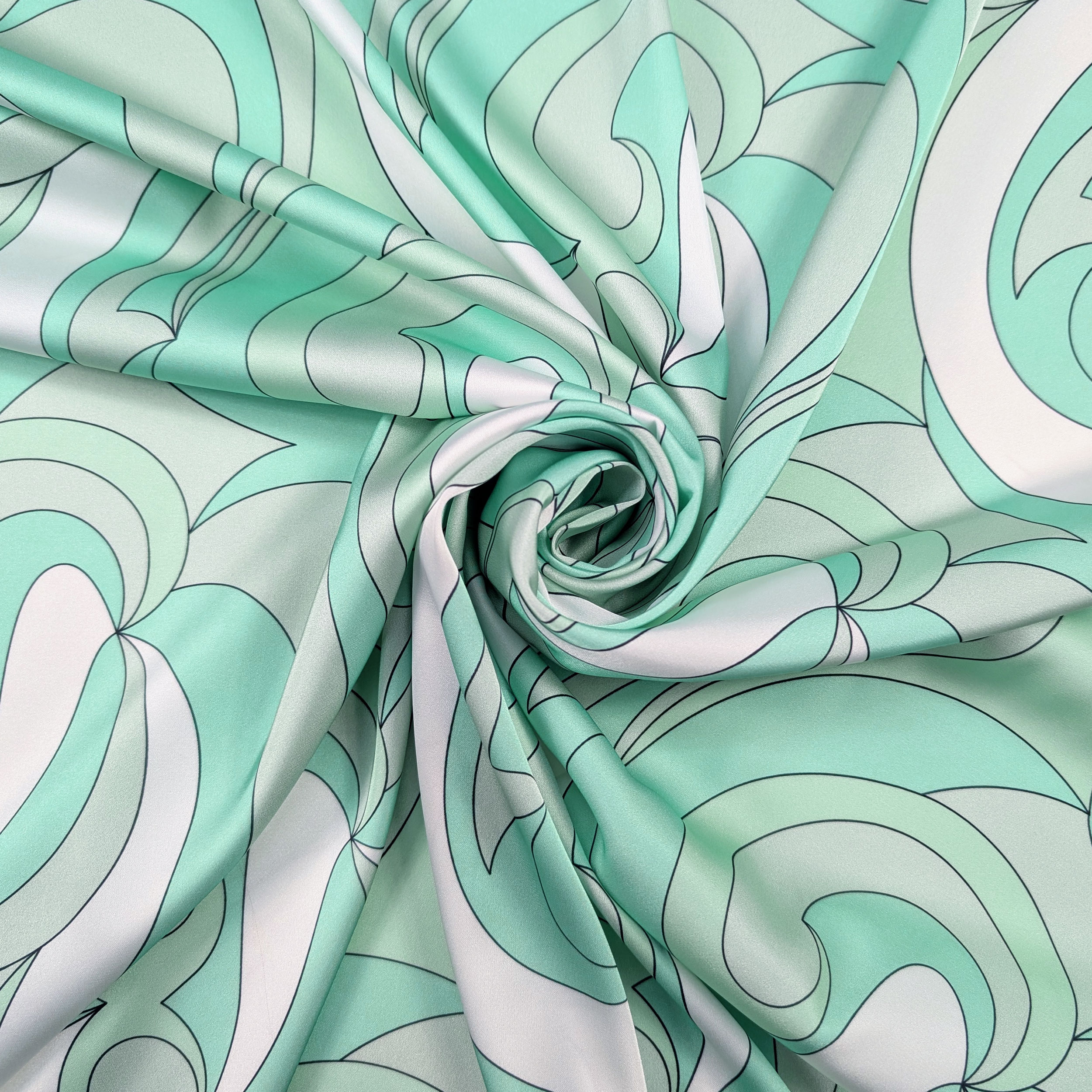 Raso Setato Alta Moda Fantasia Optical Verde Acqua Image