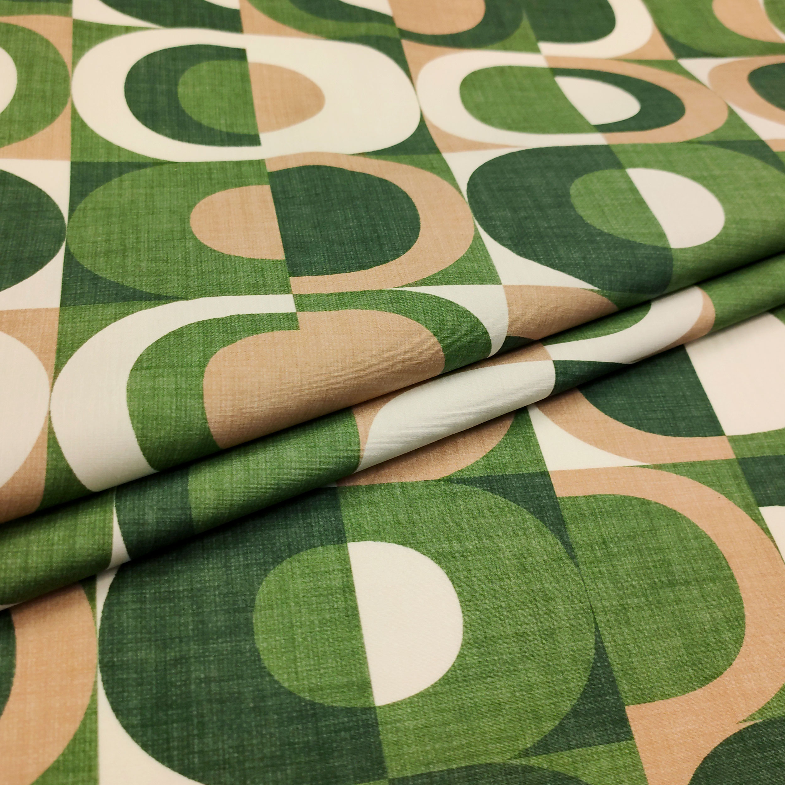 Tessuto in Cotone Geometrie Ovali Toni Verde Image