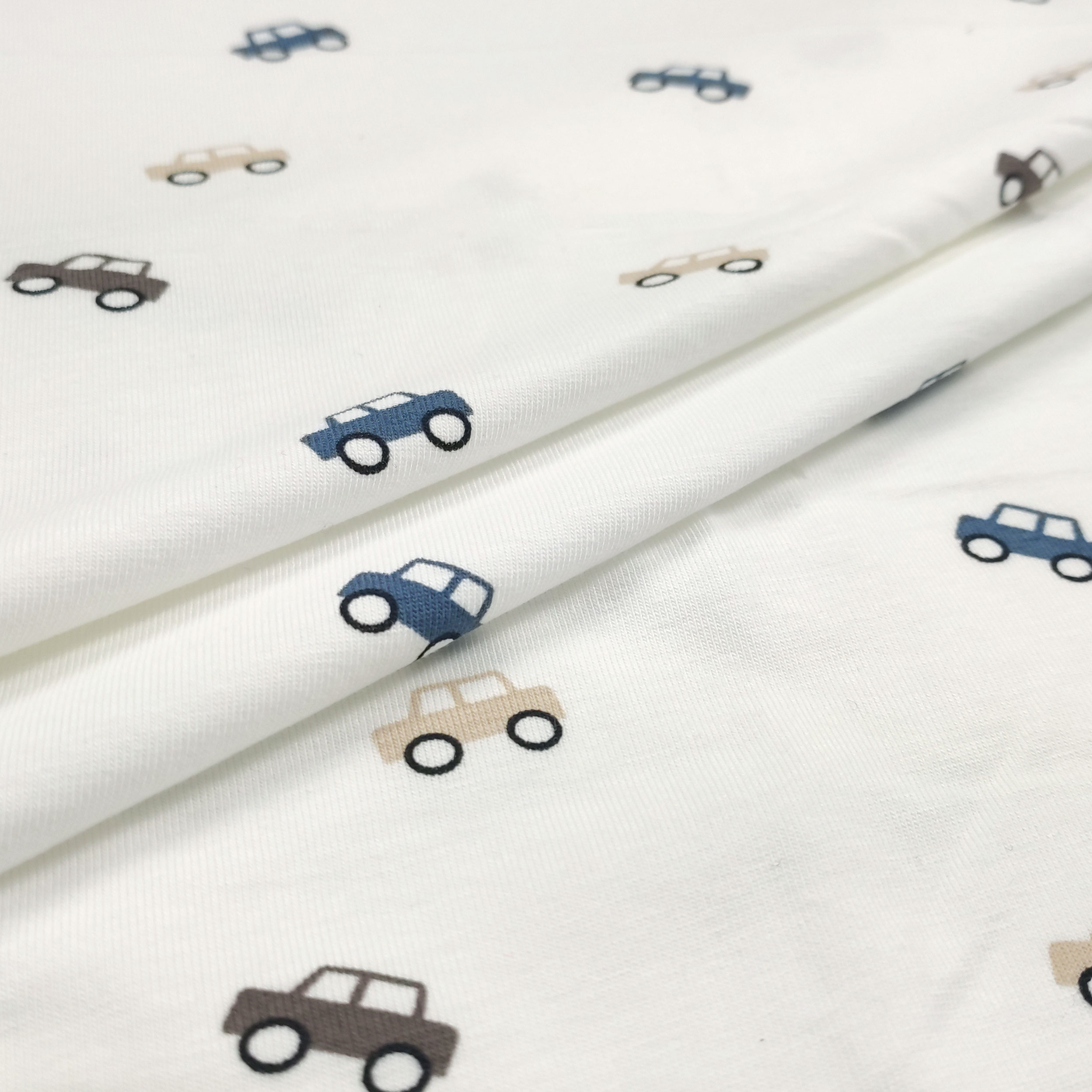 Tessuto Jersey in Cotone Elastico Rigato Nocciola